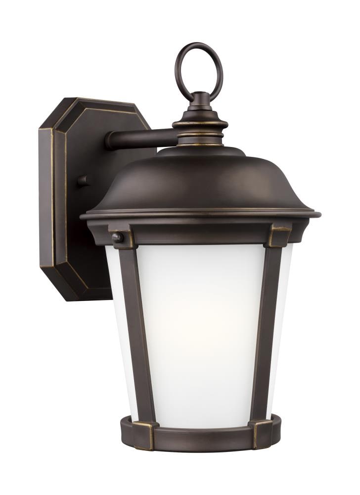 Antique Bronze LED Outdoor Wall Lantern with Satin Etched Glass Shade
