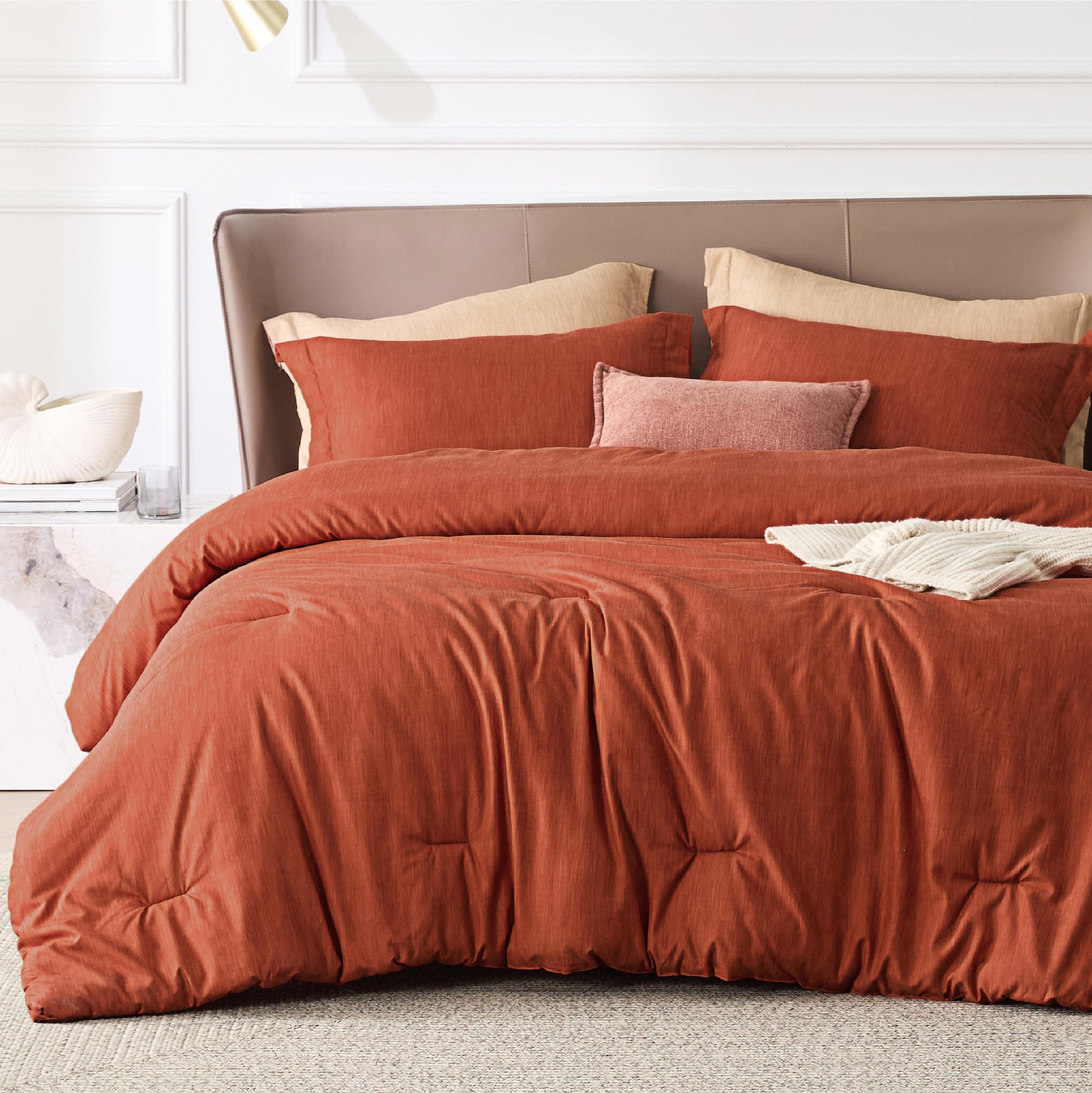 Bedsure Comforter Set Queen Size 90x90 Burnt Orange Microfiber Cationic Dyed All Seasons Soft Lightweight 3 Pieces