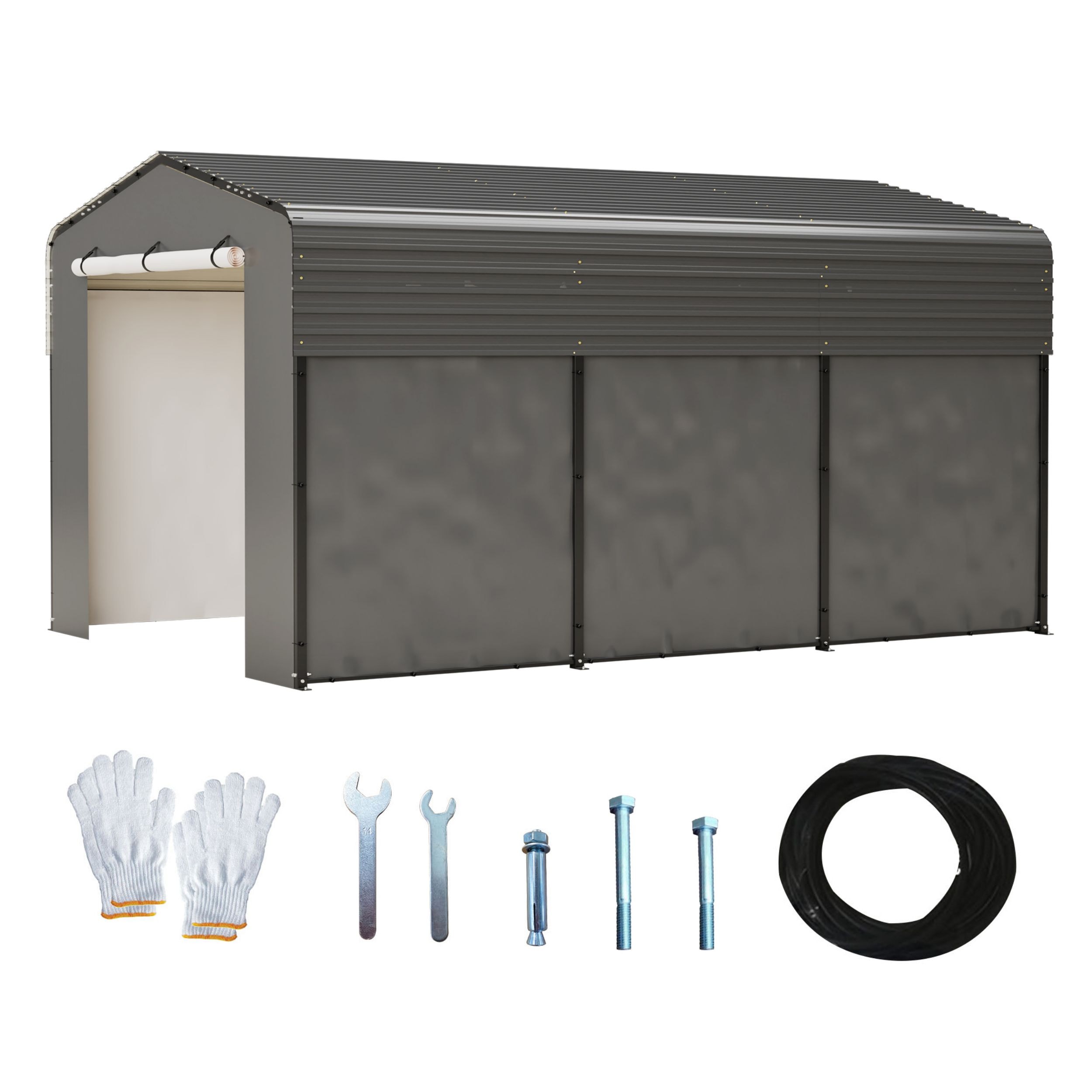 Poinic QURCP-0074S25 10.33-ft W x 15.16-ft L x 8.41-ft H Black Aluminum Carport with Metal Roof