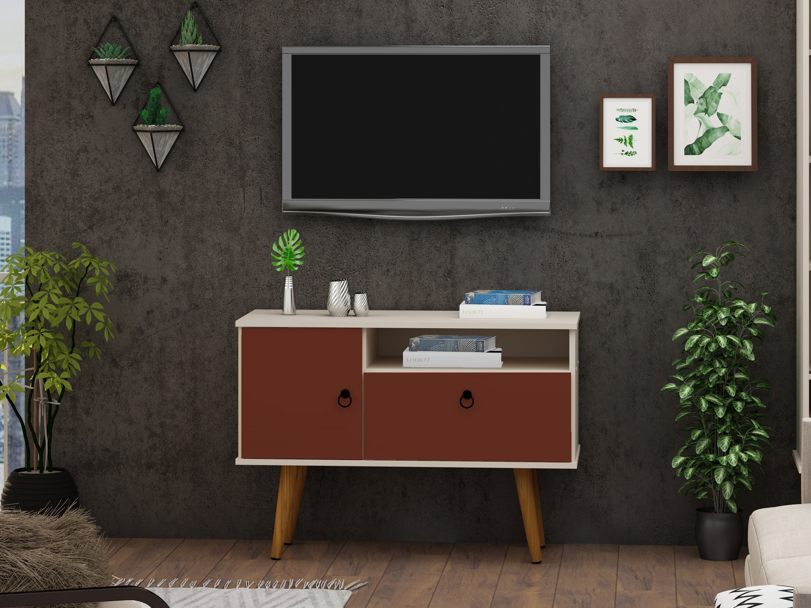 Manhattan Comfort 5PMC85 Tribeca Modern/Contemporary Off White and Terra Orange Pink TV stand ( Accommodates TVs up to 32-in )