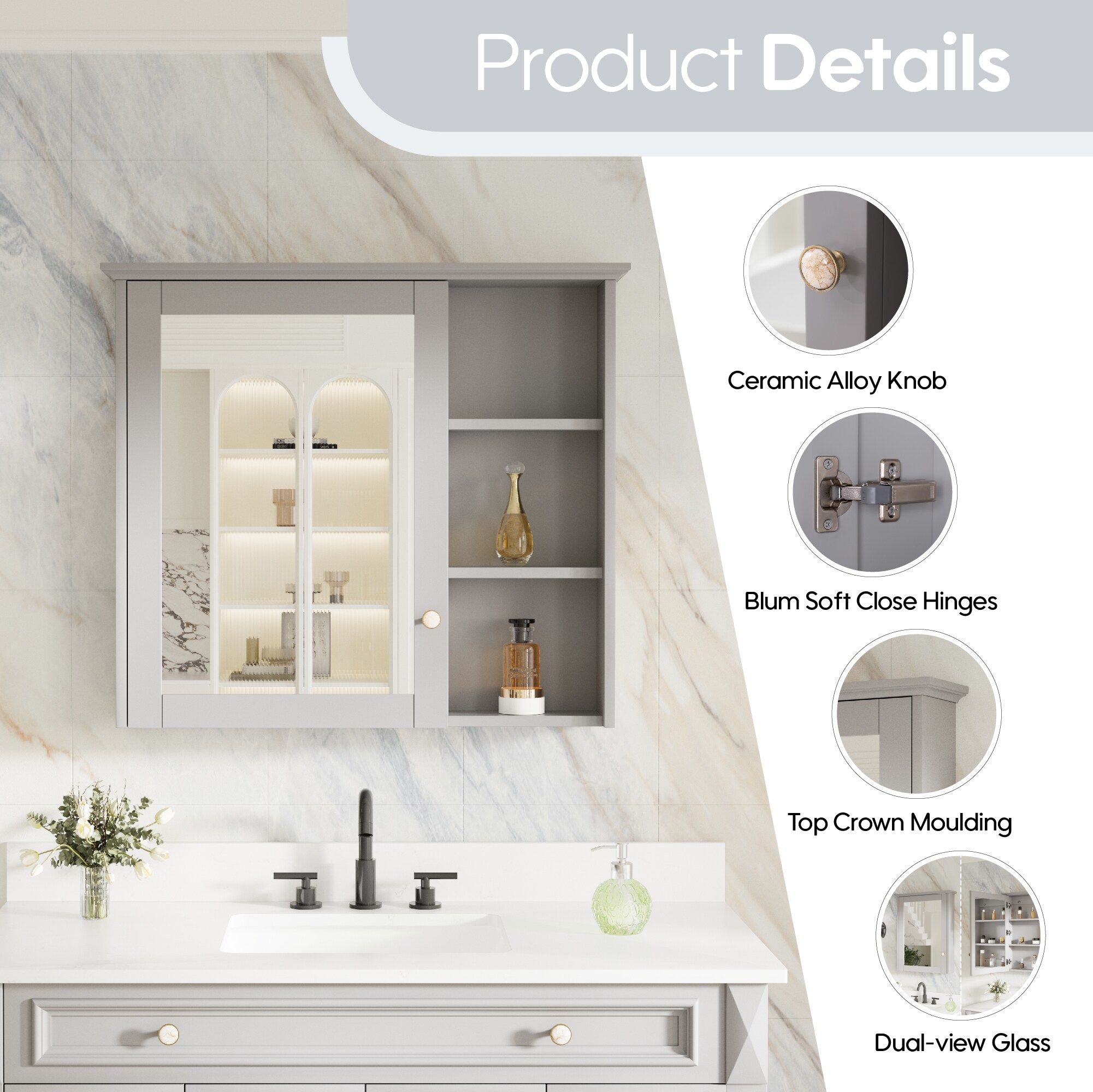 Forclover MF03ZC-WD34TG Bathroom-Medicine-Cabinets - View #2