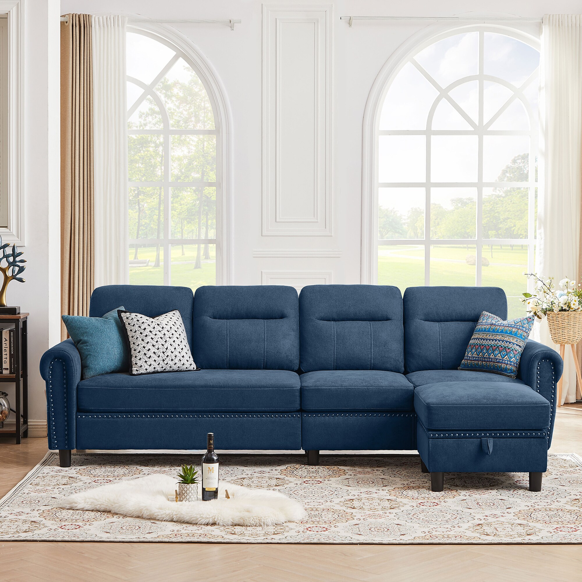 Jarenie ymx16 106.69 in Modern Blue Polyester Blend 5 seater Sofa YMX16BL at Lowes