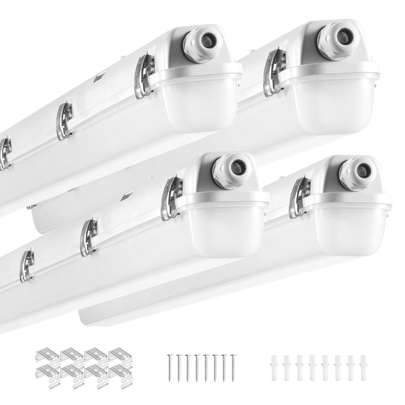 VEVOR SCFZQD4FT4JT05745V7 4FT LED Vapor Tight Light  60W/50W/40W Selectable  5000K Vapor Proof Light Fixture with 5400/6400/7400LM Adjustable  IP65 Waterproof for Parking Lot Warehouse Walk-In Freezer Car Wash  4-Pack