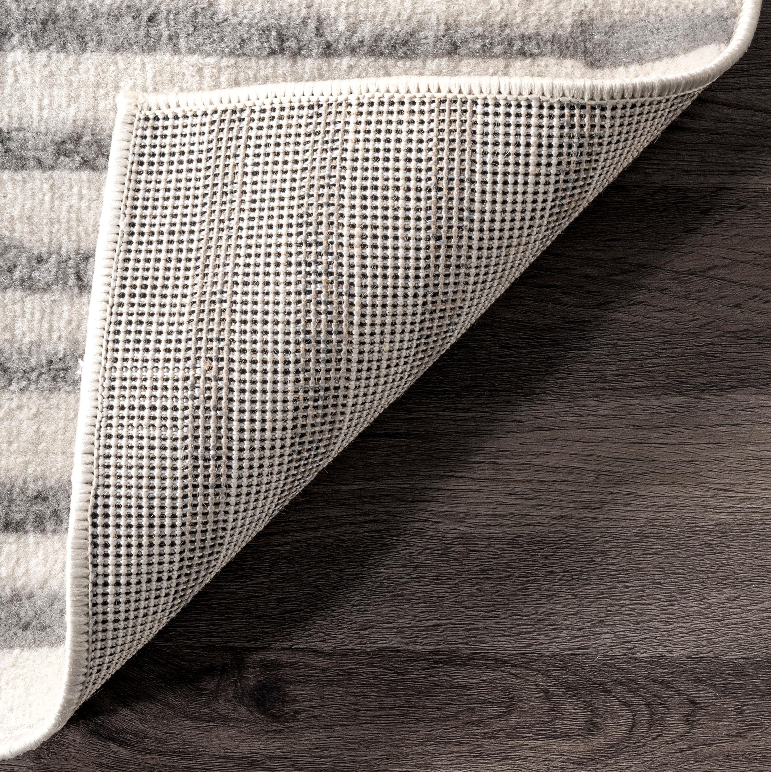 Light Gray Rectangular Striped Synthetic Area Rug