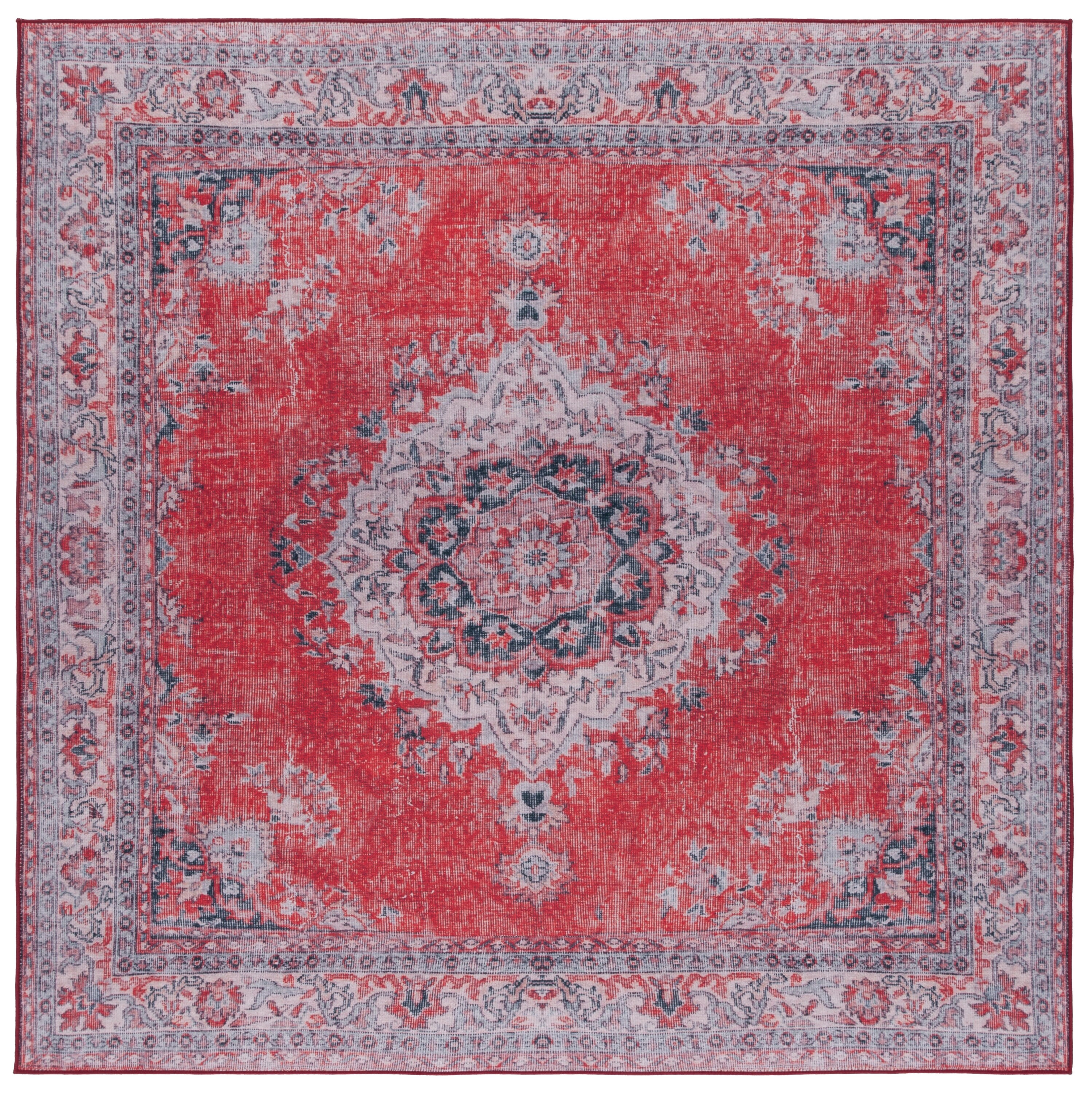 Tucson 6' Square Red Synthetic Easy-Care Area Rug