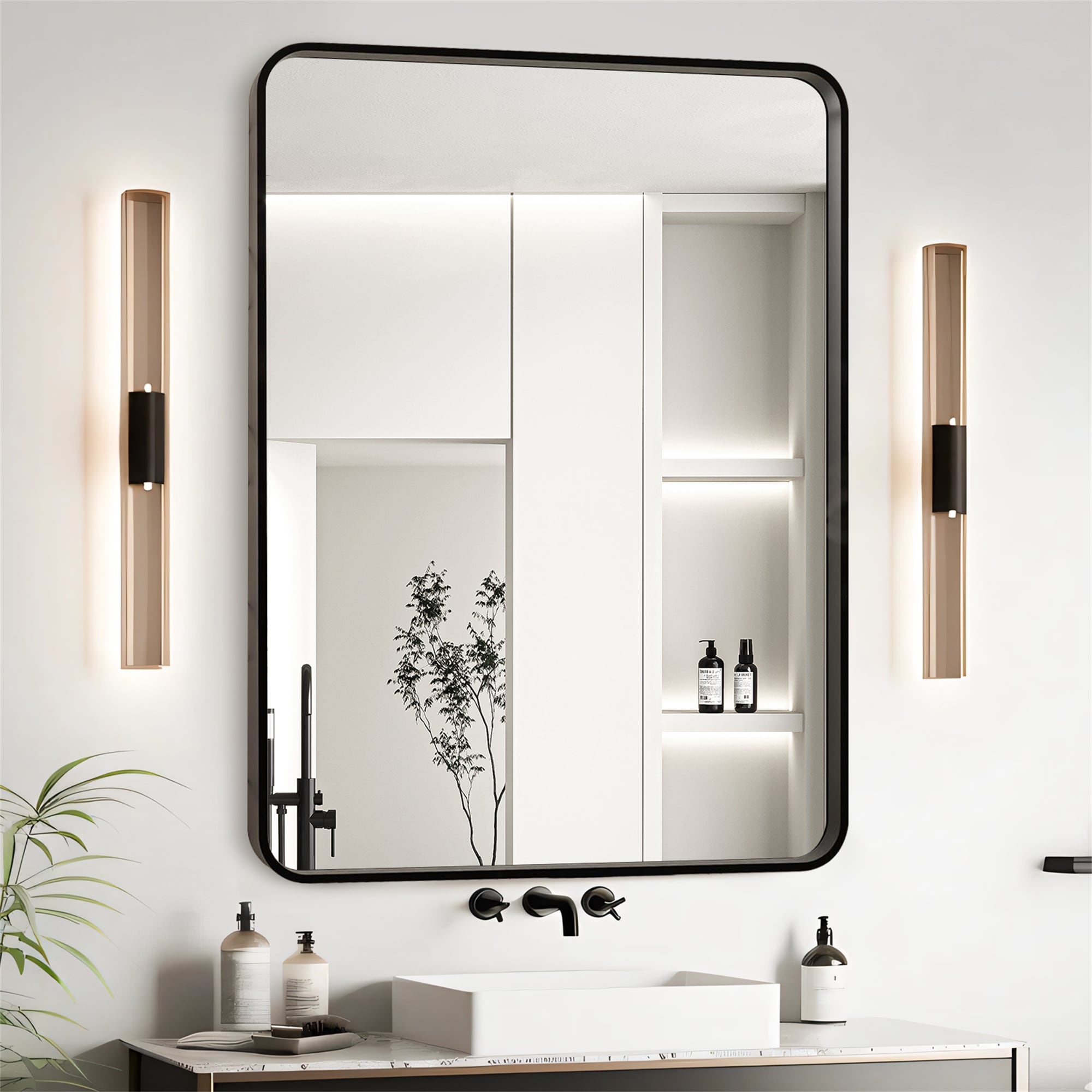 BABOOM BOM-A7636US-CO Aluminium Frame Bathroom Mirror 24-in x 32-in Framed Rectangle Bathroom Vanity Mirror ( Black )