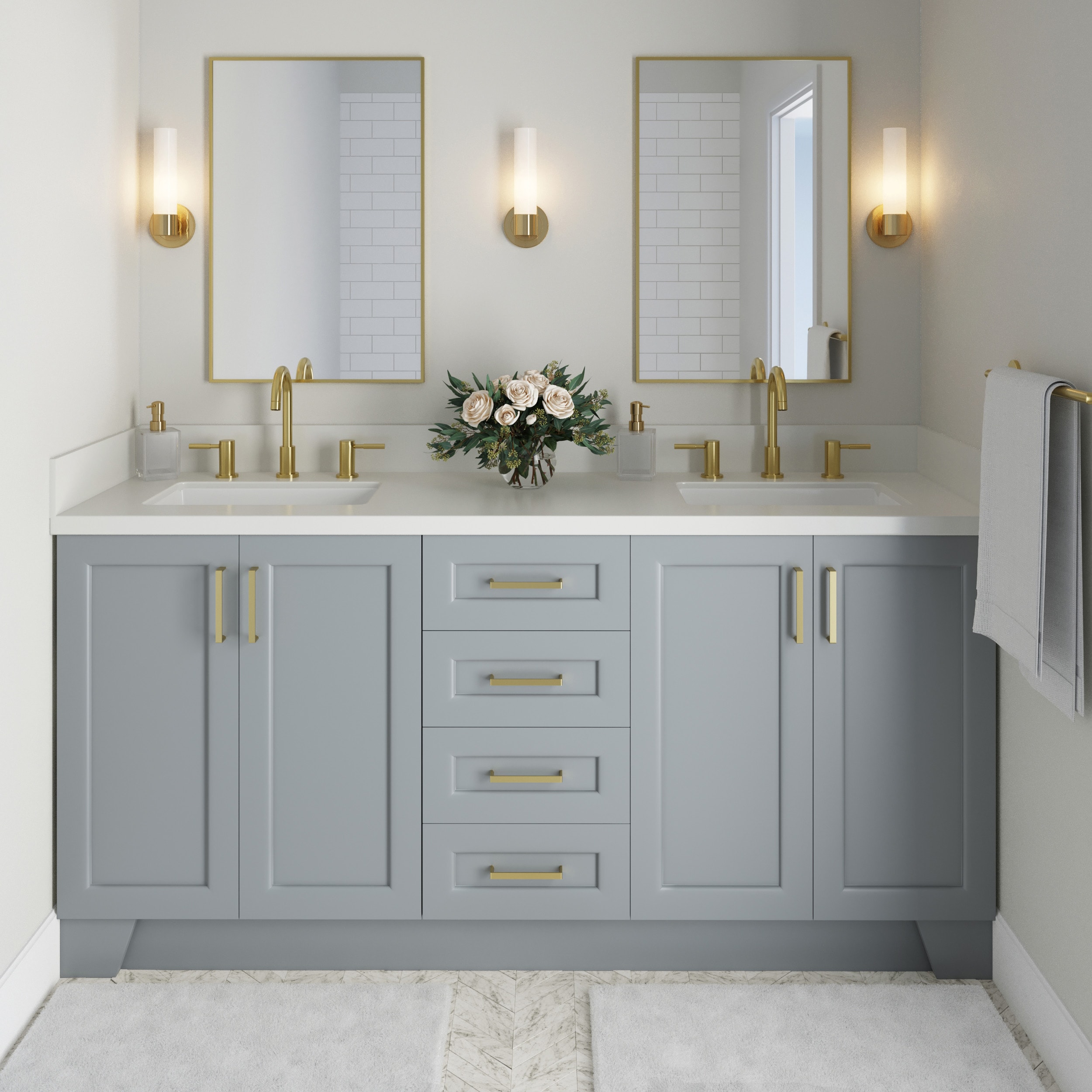 ARIEL Taylor 73-in Grey Undermount Double Sink Bathroom Vanity with ...