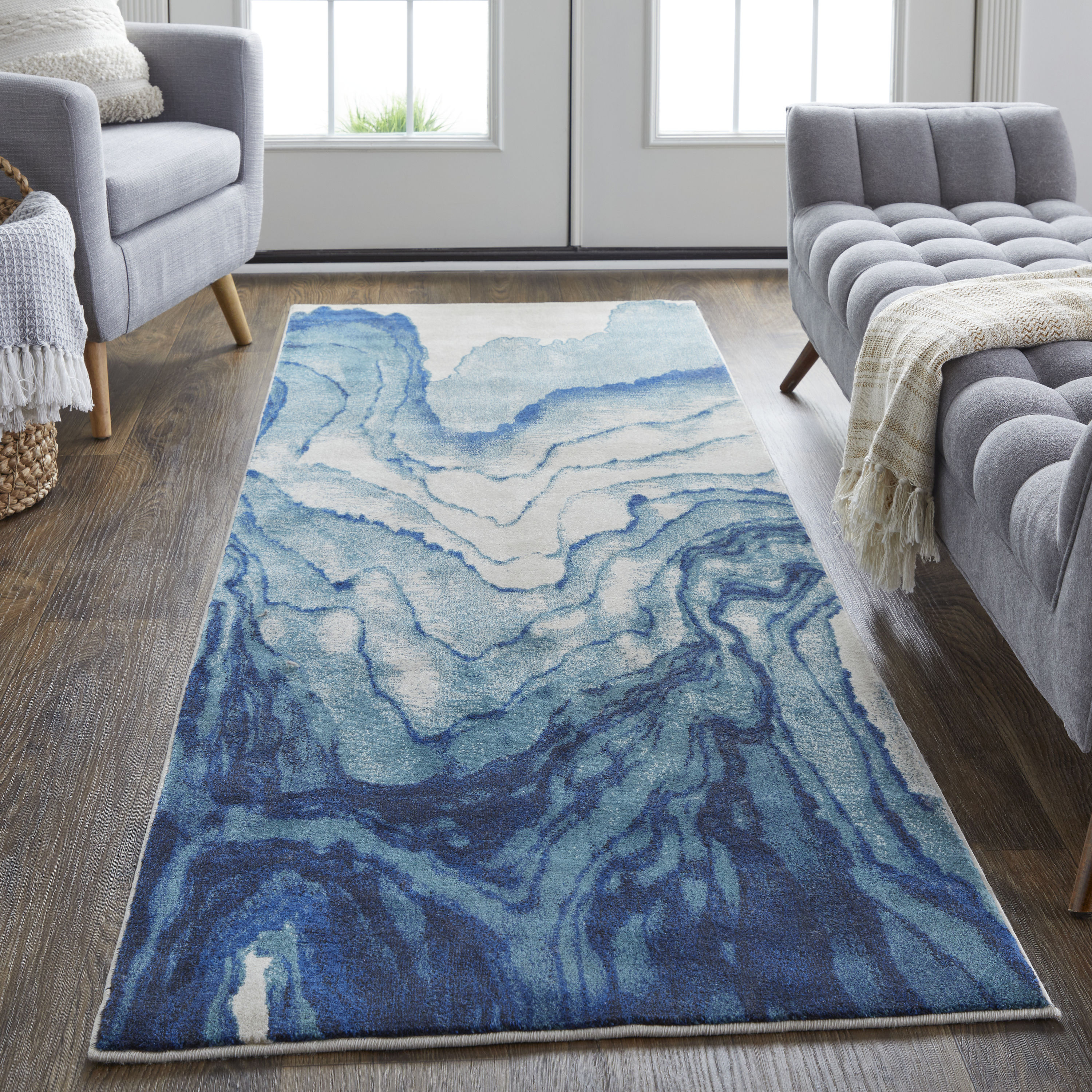 Room Envy 616R3602ATL000I71 Omari 3 X 8 Atlantic Indoor Geode Mid-century Modern Runner Rug