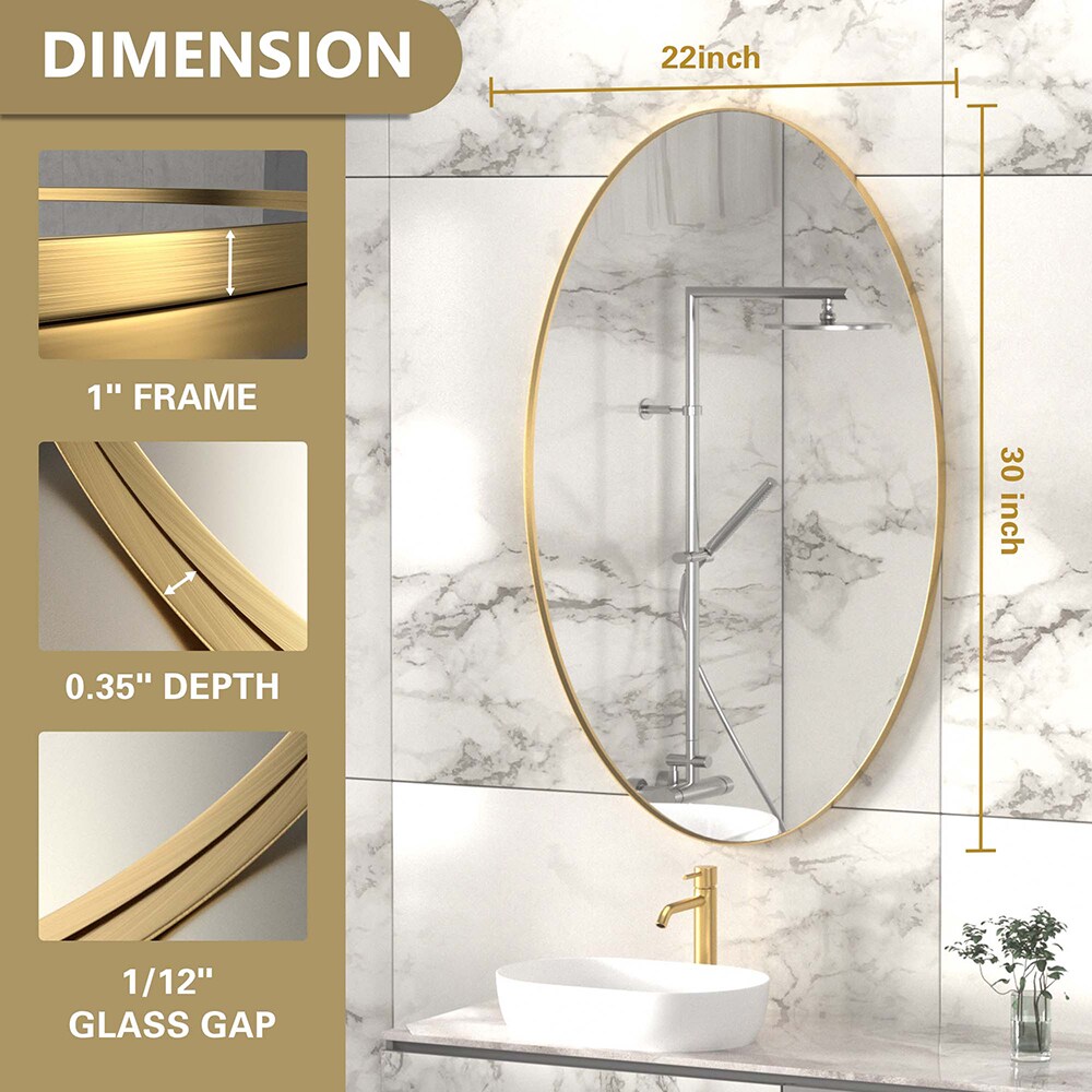Clavie 22-in W x 30-in H Oval Brushed Gold Framed Wall Mirror in the ...