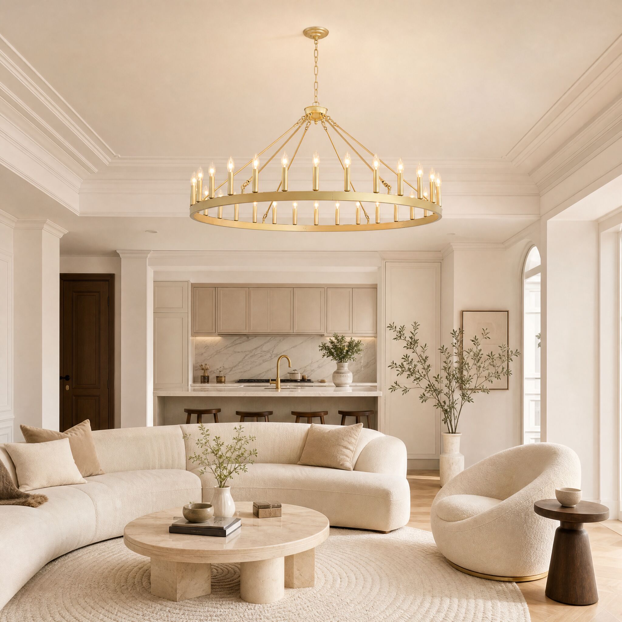 RCCFBHM Extra Large 53-In Gold Wagon Wheel Chandelier 30 Light Pendant Hanging Fixture for High Ceiling Living Room Foyer