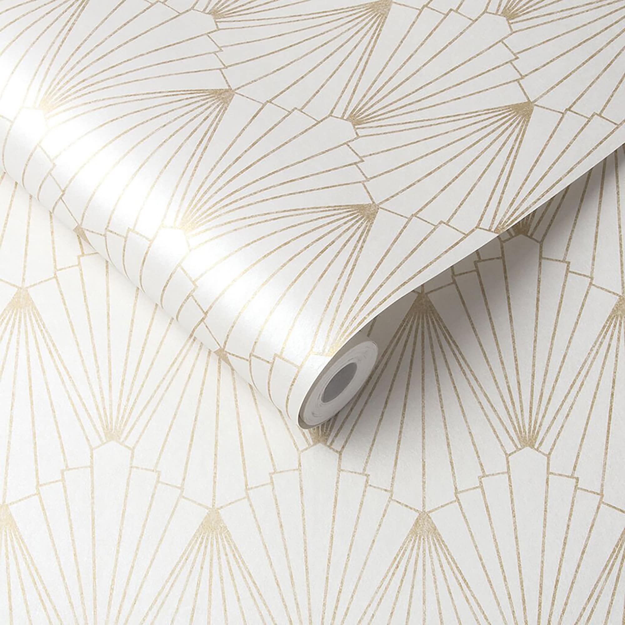 Rene Shimmer Gold and White Geometric Art Deco Wallpaper