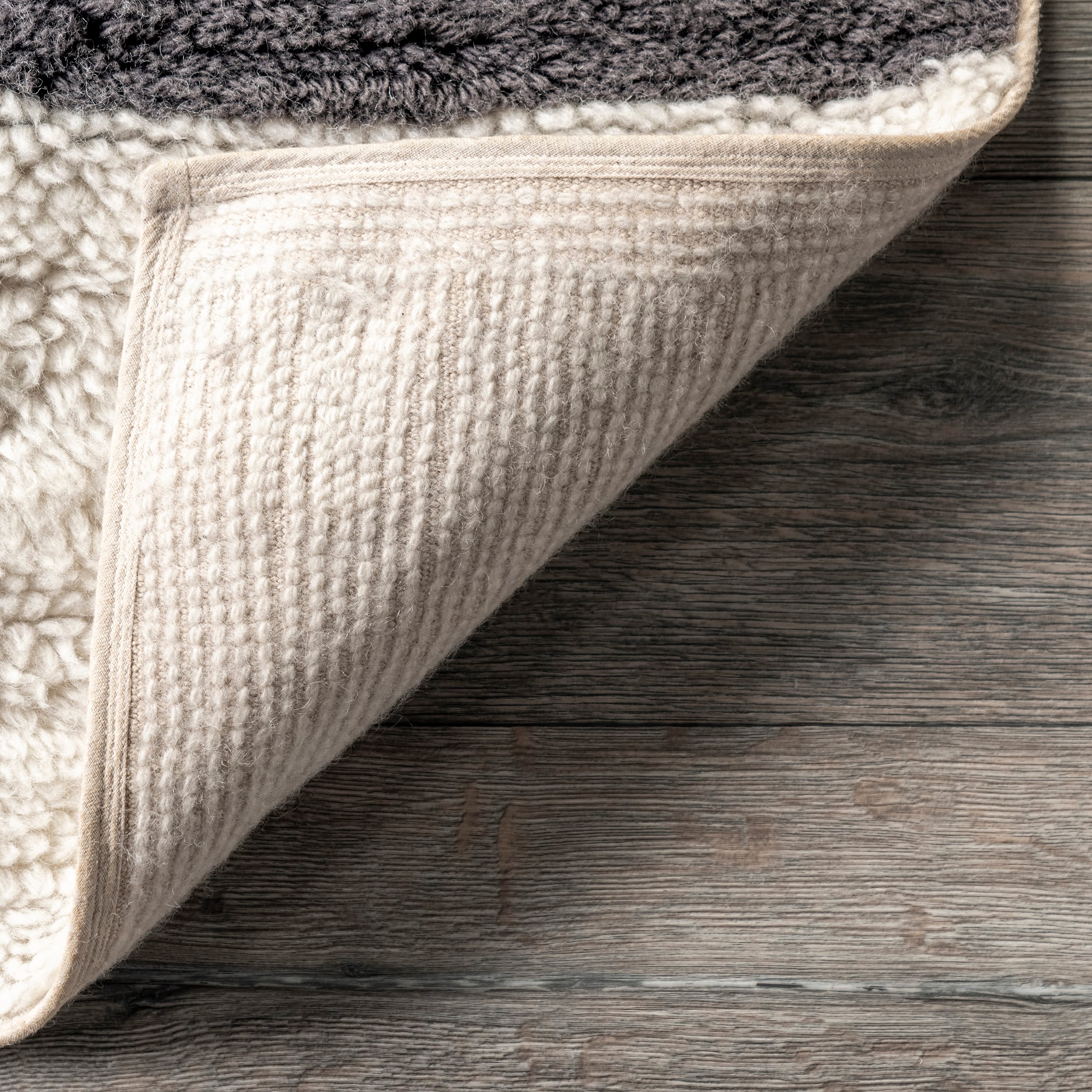 Ivory and Black Striped Wool Washable 4' x 6' Area Rug