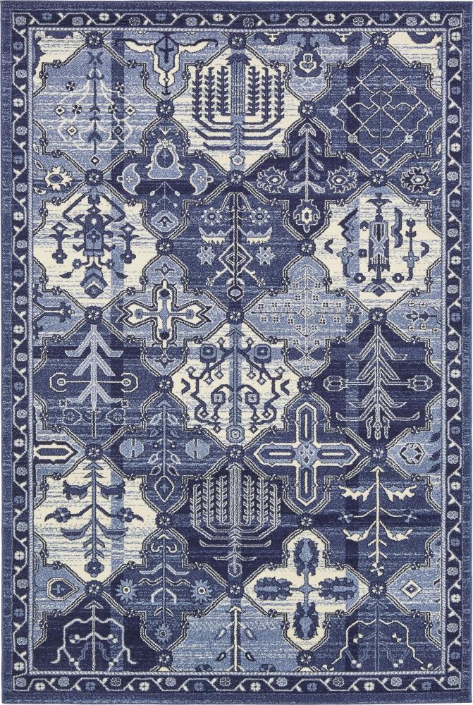Unique Loom 3133417 Cathedral La Jolla 6 x 9 (ft) Loomed Polypropylene Blue/Ivory Rectangular Indoor Geometric Bohemian/Eclectic Area rug