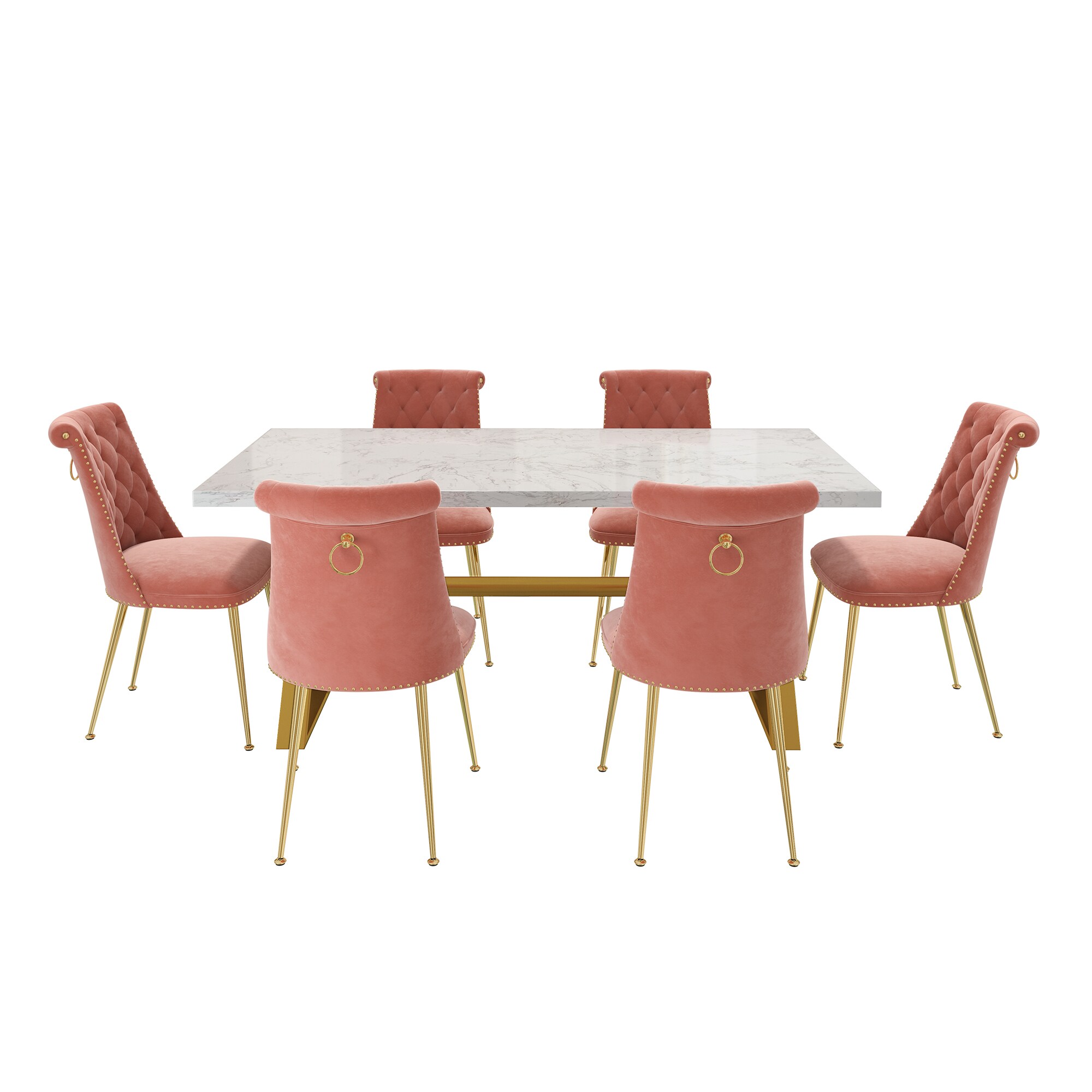 Clihome CL-DLS703CBN Reddish-brown Chair/White Table Contemporary/Modern Dining Room Set with Rectangular Table ( Seats 6 )