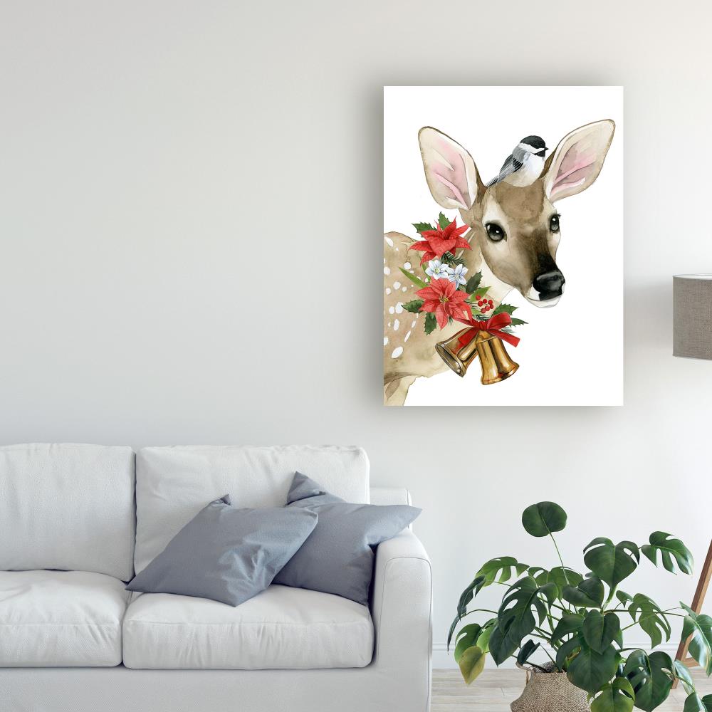 Christmas Deer and Bird Canvas Art for Kids Nursery