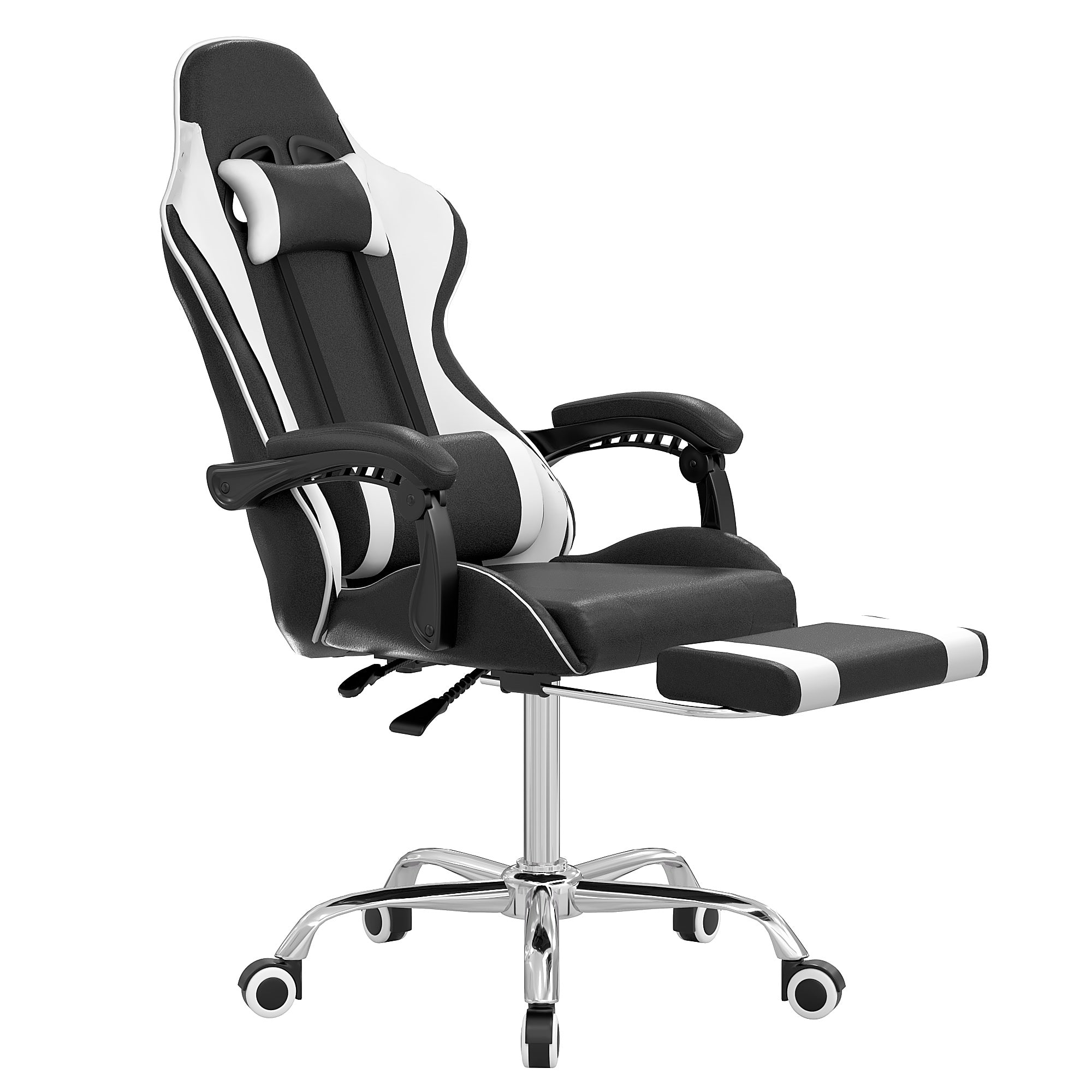 Vecelo LOE-CC-RF05-BLK Ergonomic Gaming Chair with Footrest Comfy Recliner Computer Chair with Swivel Seat and Height Adjustable for Adults