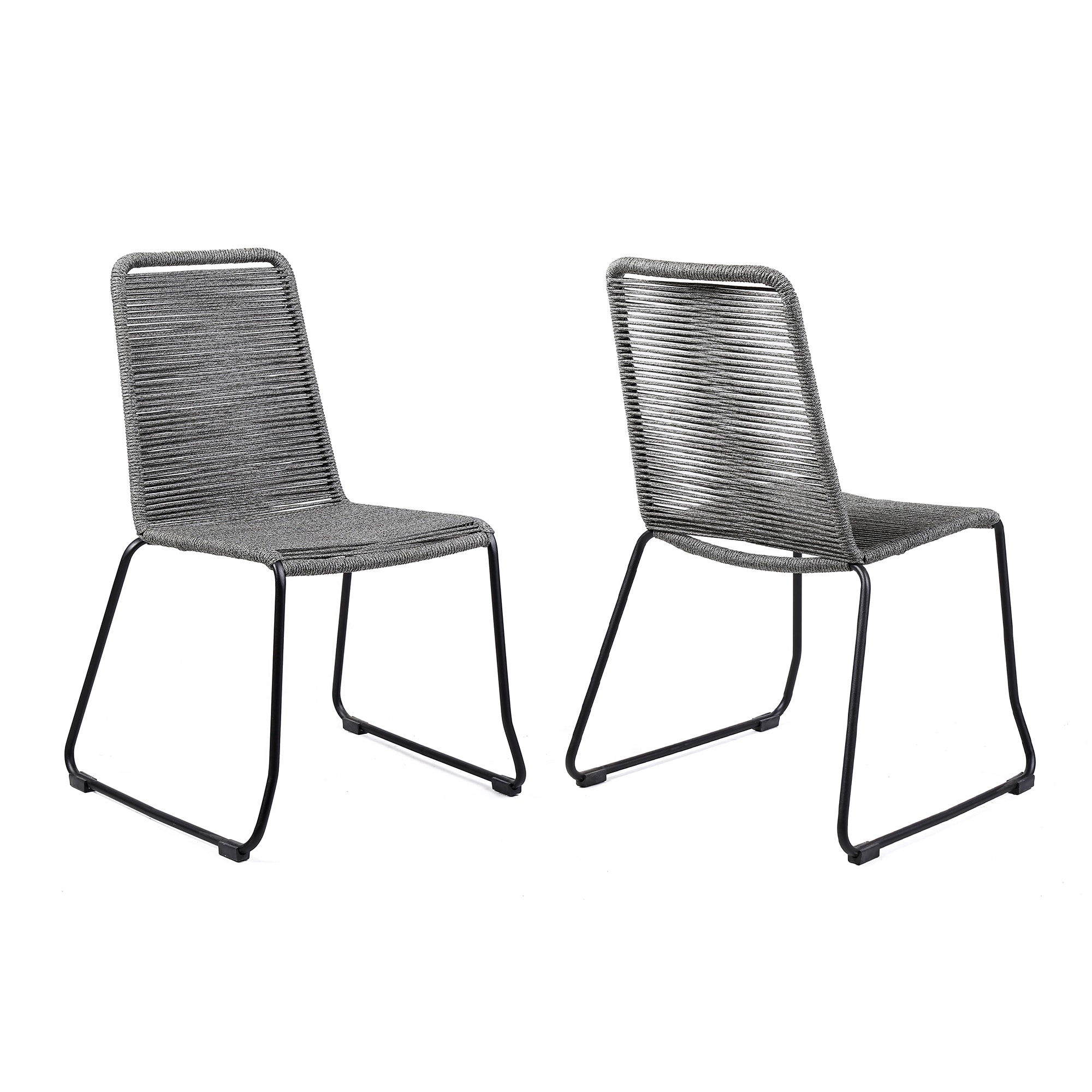 Armen Living LCSHSICH Shasta Set of 2 Stackable Gray Steel Frame Stationary Dining Chair with Gray Woven Seat