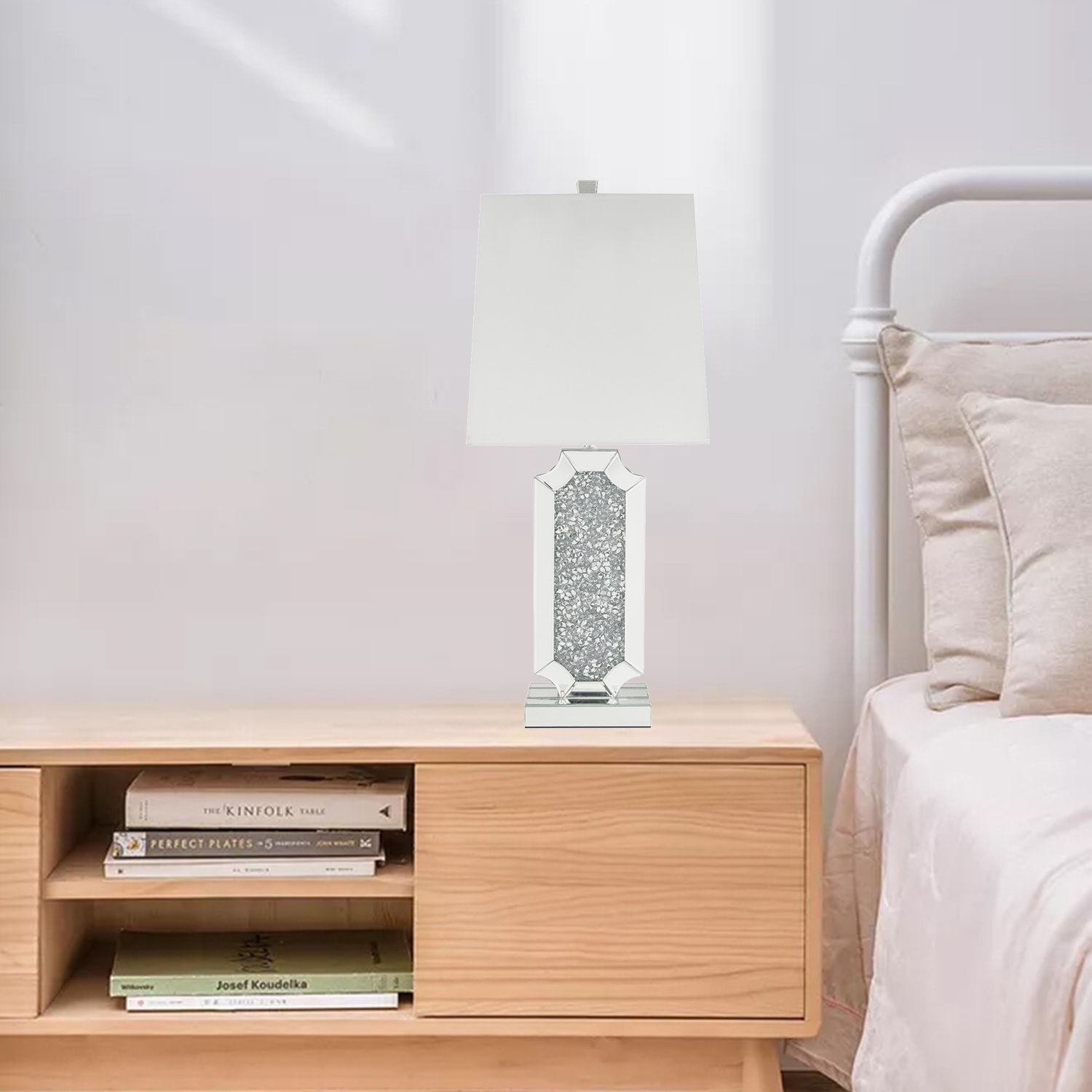 Maincraft D01-TL009 Mirrored Faux Diamonds LED Rotary socket Table Lamp with Glass Shade