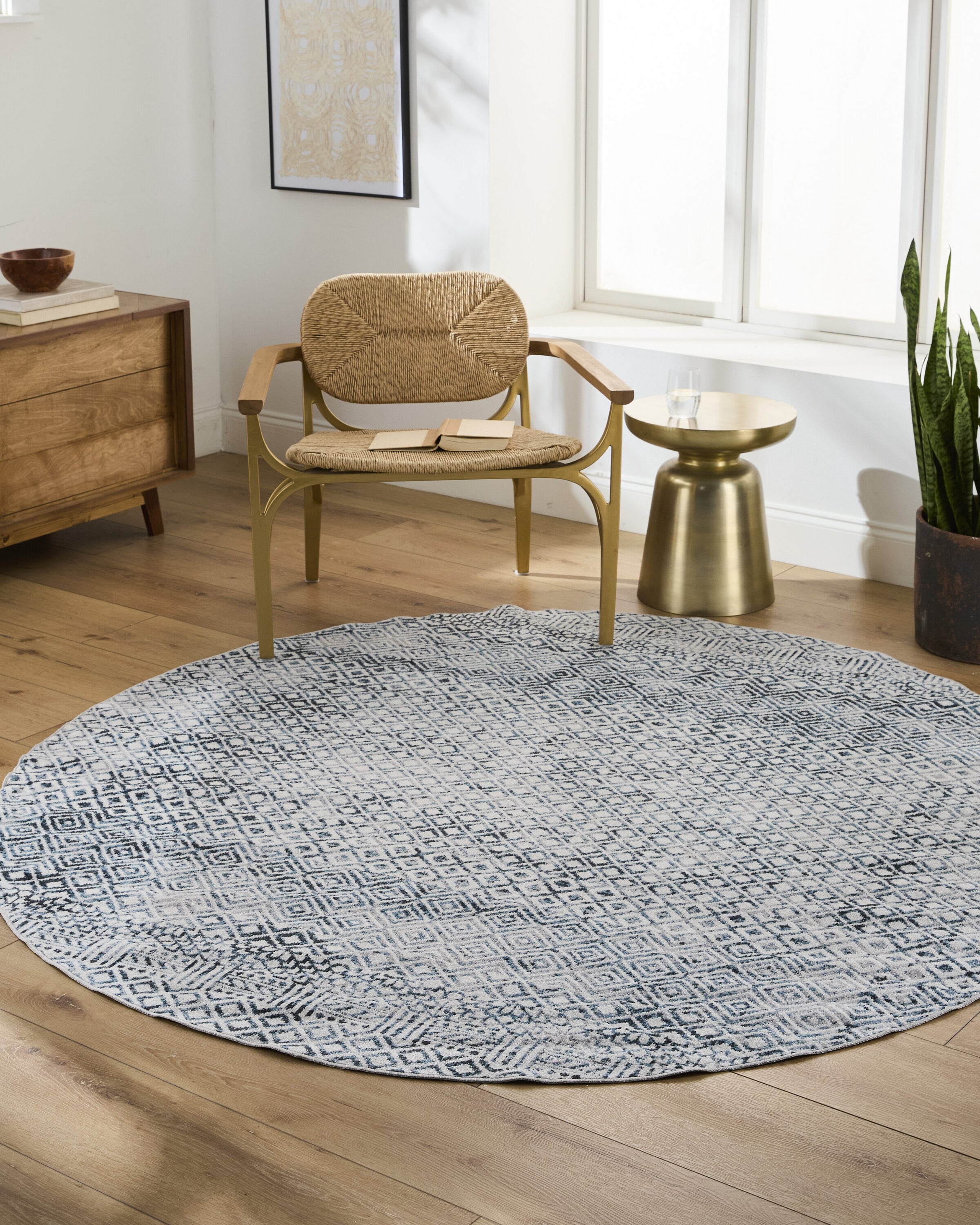 Livabliss LVR2320-67RD Lavadora 7 x 7 (ft) Polyester Denim Round Indoor Tribal Global Machine washable Area rug