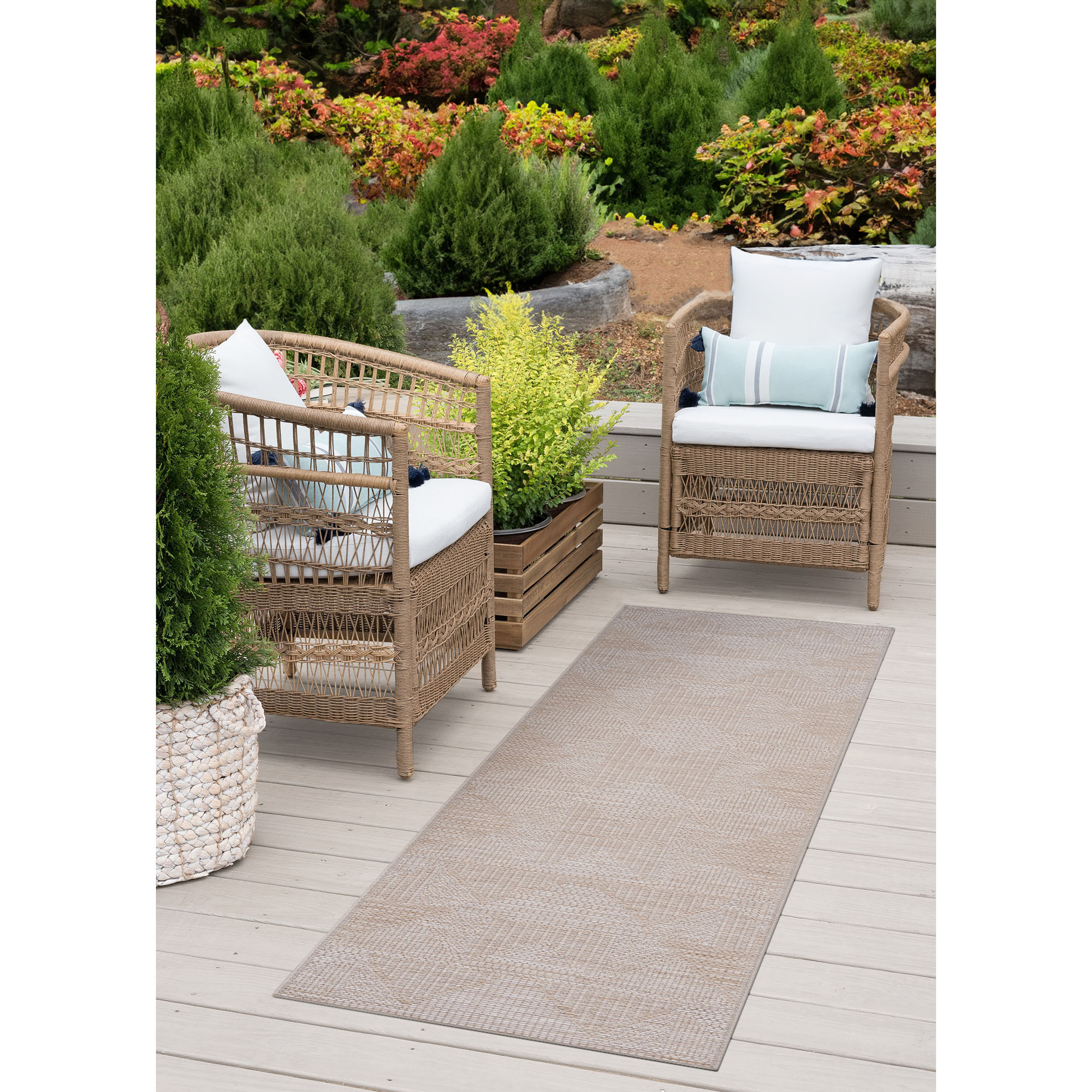 Tayse BLY1121 2X8 Bailey 2 x 8 (ft) Flatweave Polypropylene Beige/Natural Rectangular Indoor/Outdoor Geometric Mid-Century Modern Runner rug
