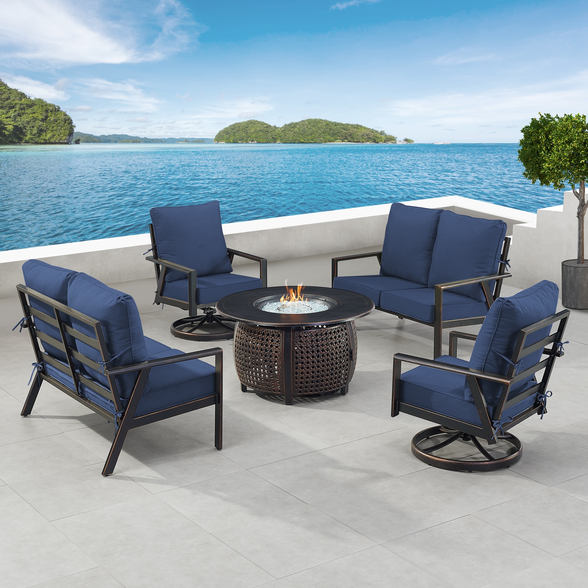 Oakland Living LUX2LS2CHCLIFFBLCUIB 19-Piece Patio Conversation Set with Blue Cushions