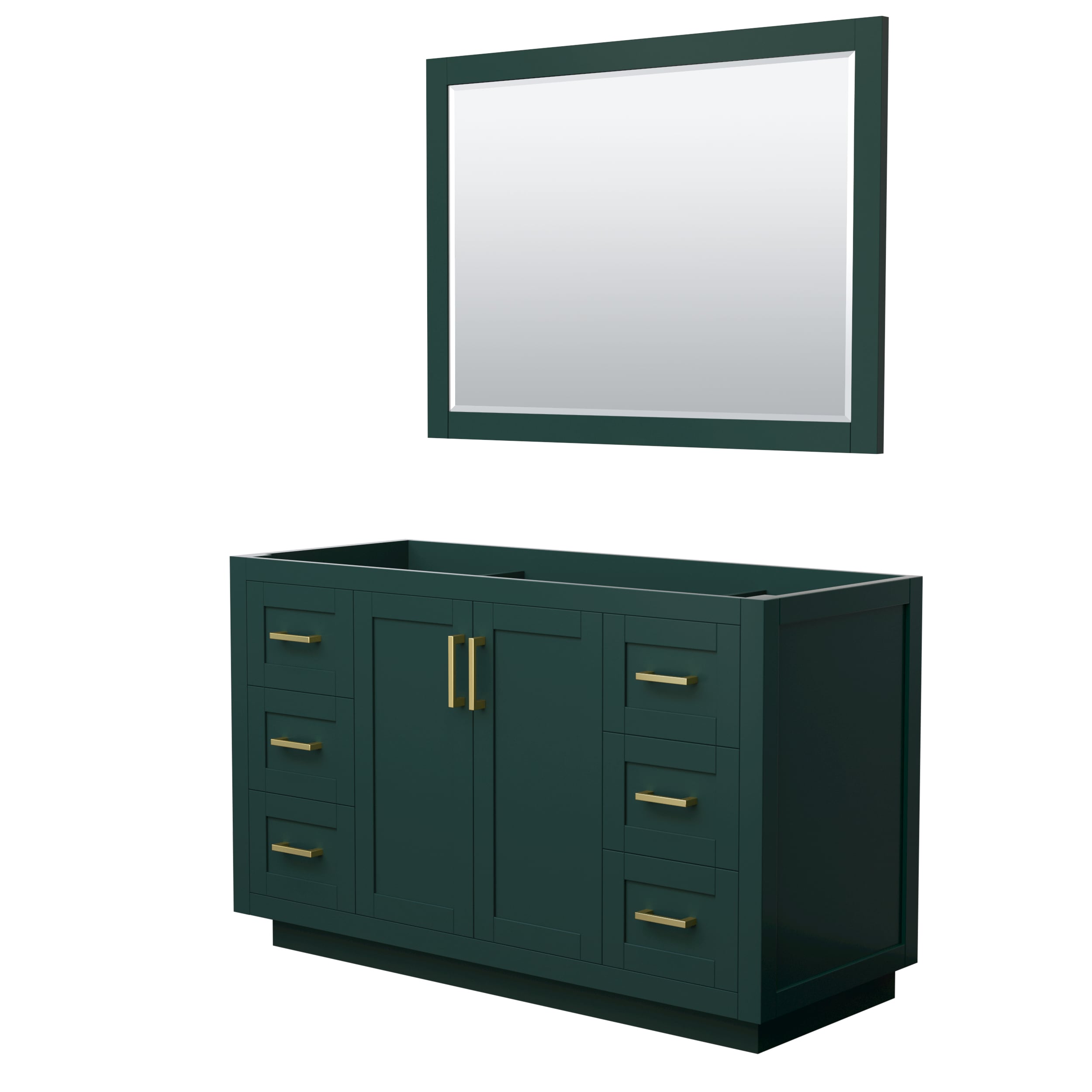 Wyndham Collection WCF292954SGDCXSXXM46 Miranda 54-in Green with Brushed Gold Trim Bathroom Vanity Base Cabinet without Top (Mirror Included)