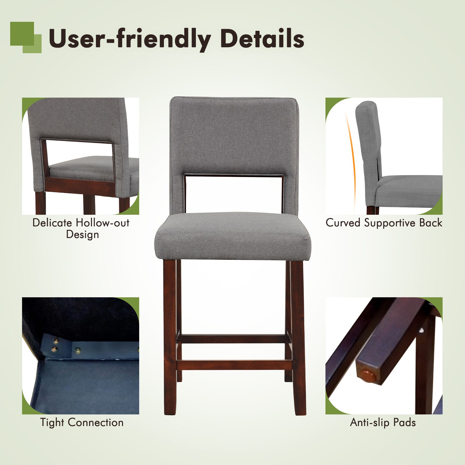 Slickblue Hollow Back Counter Bar Stool (24.5H Inch) Set of 2 Counter ...