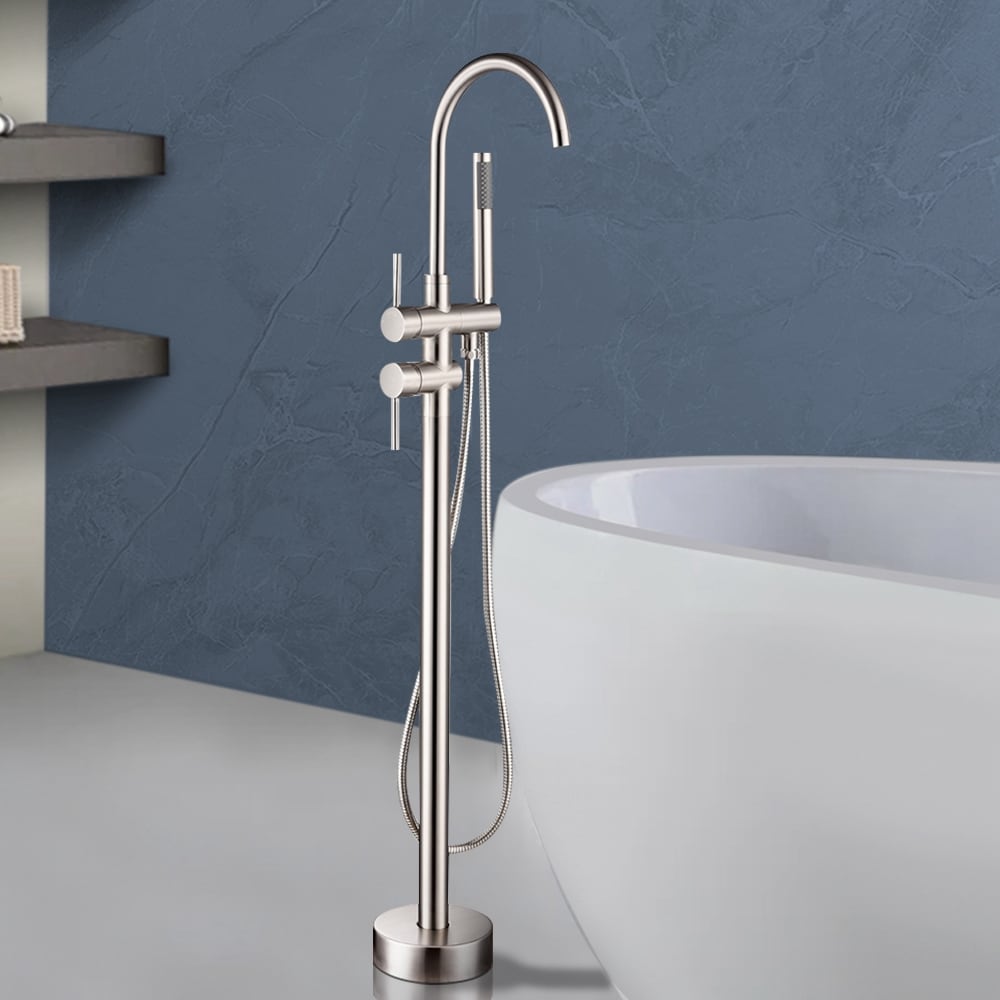 Topcraft FF012BN Brushed nickel 2-handle Freestanding High-arc Bathtub Faucet with Hand Shower