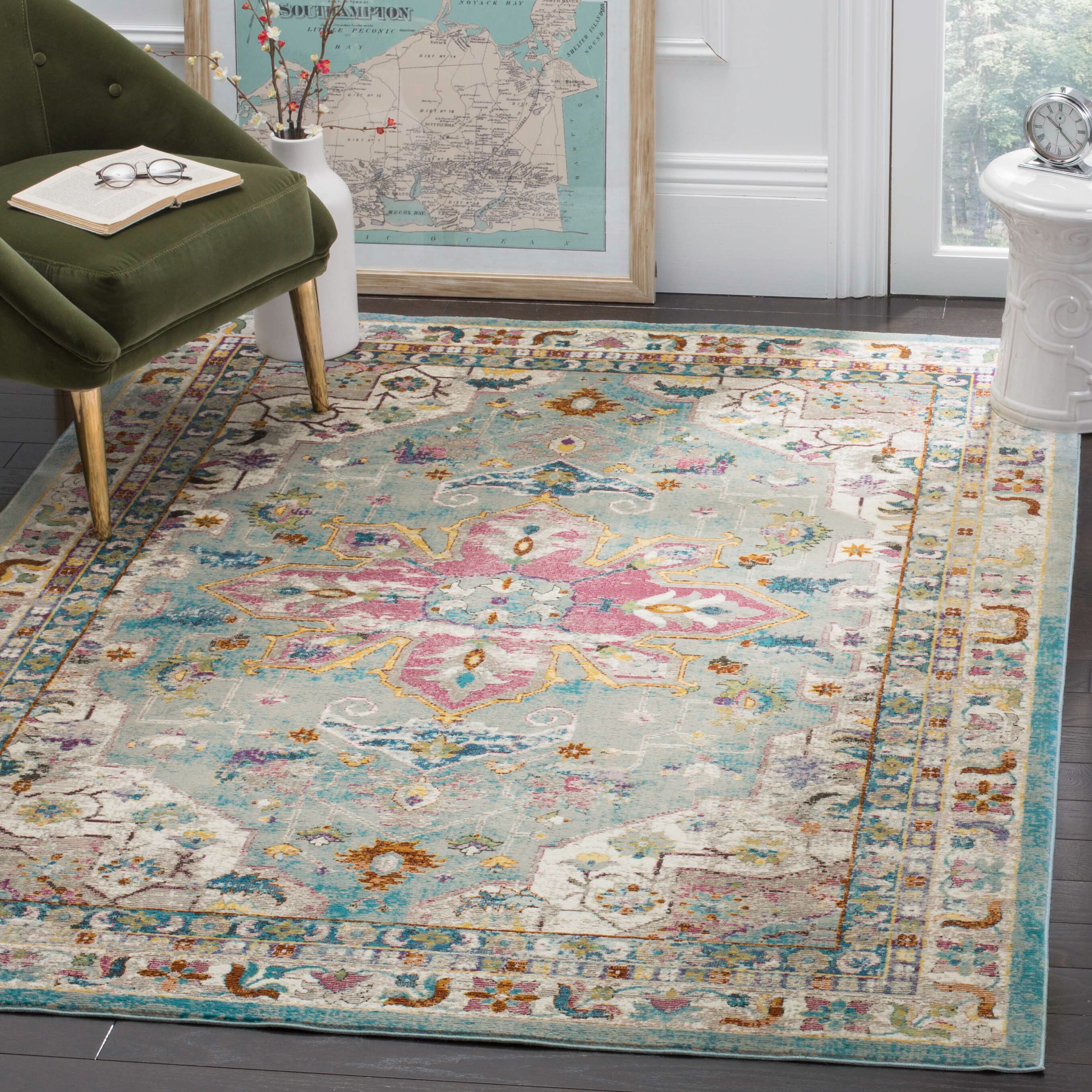 Safavieh ARA160G-3 Aria Jufti 3 x 5 (ft) Loomed Polypropylene Green/Creme Rectangular Indoor Distressed/Overdyed Vintage Throw rug