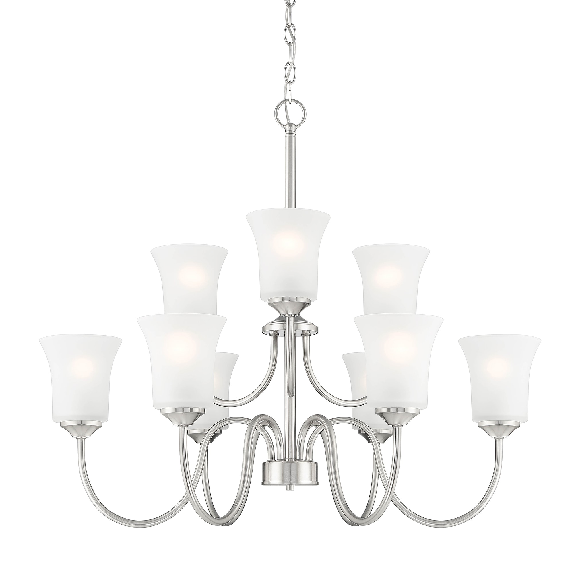 Bronson Brushed Nickel 9-Light Chandelier with Frosted Glass Shades
