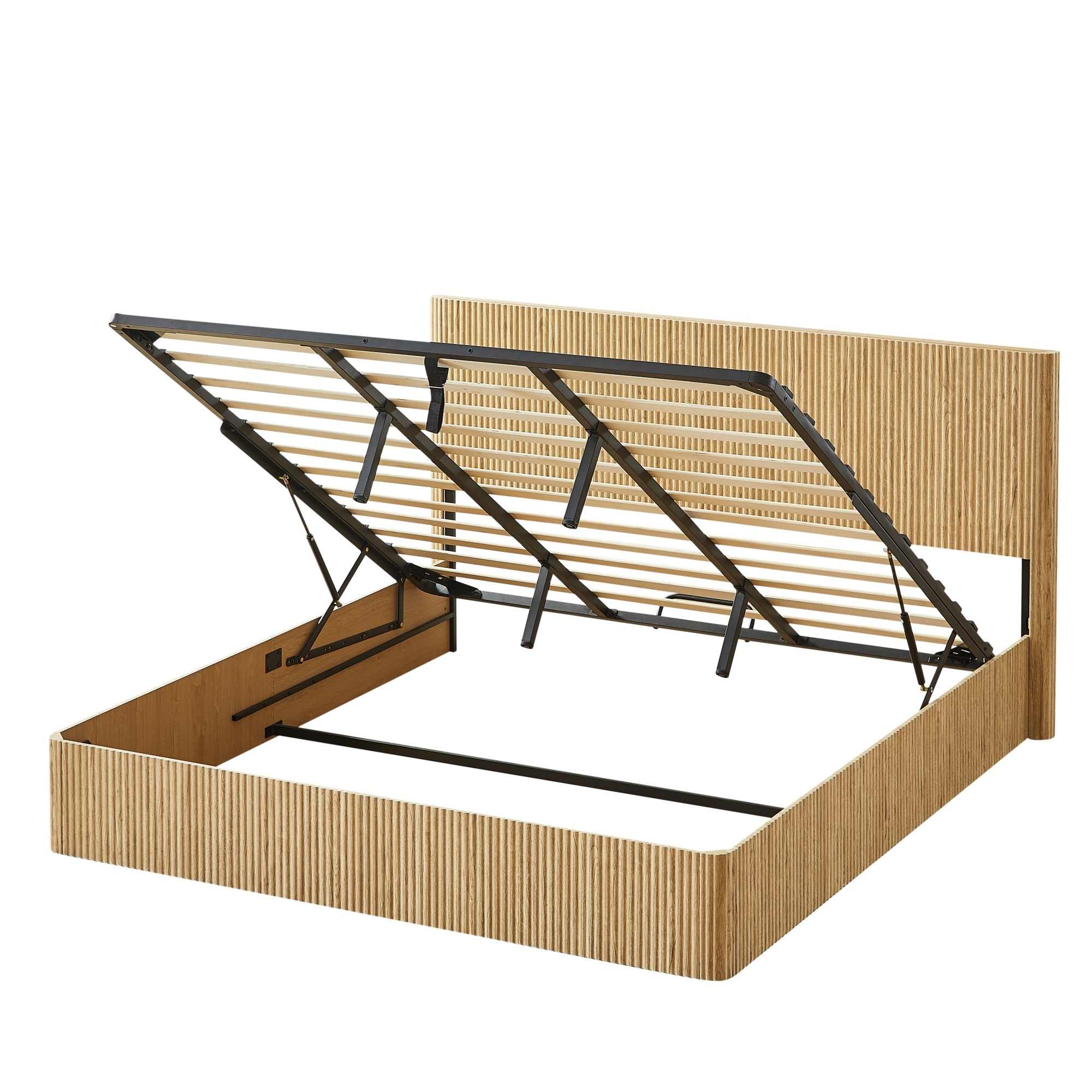 Bybafun - King Oak Bed Frame Storage with Headboard
