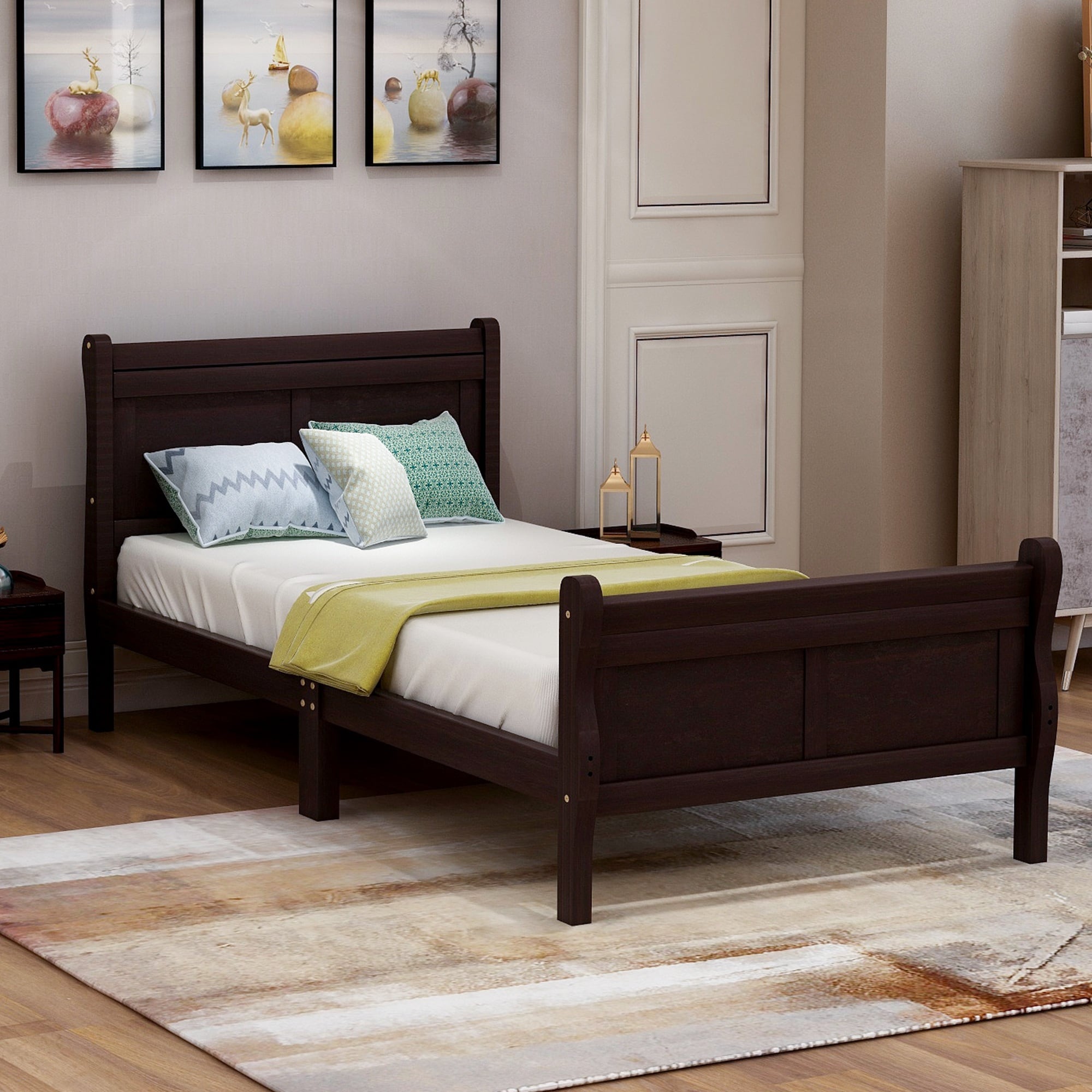 Dexmalle WF192439AAP Espresso Twin Size Bed Frame with Headboard