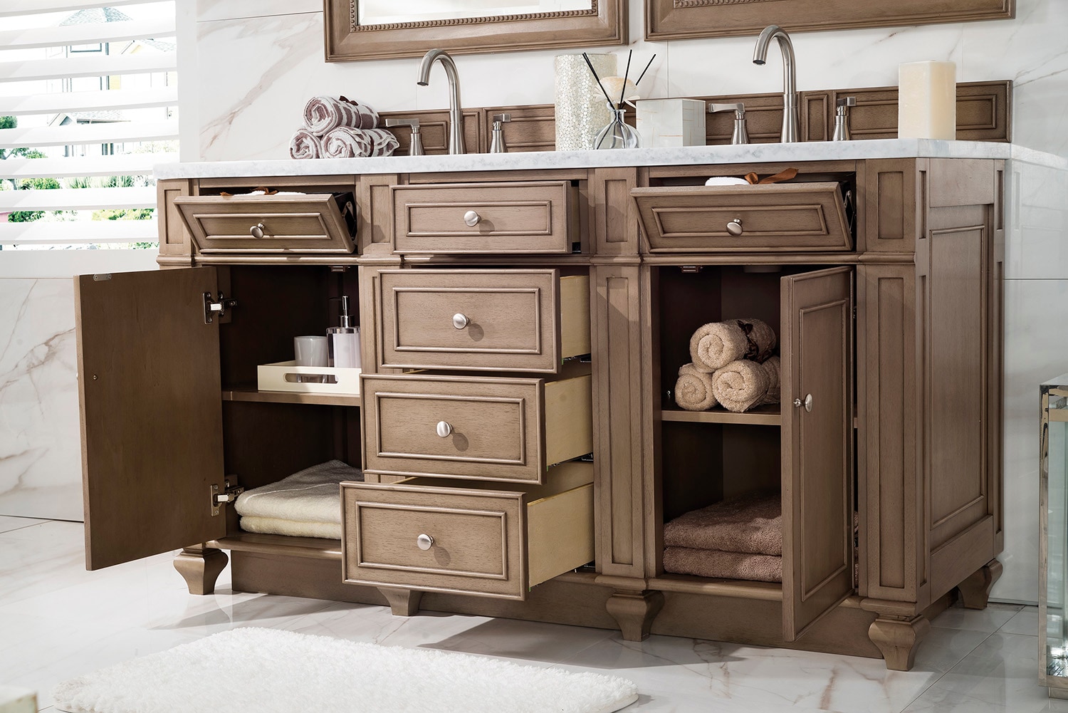 Bristol 60" Dark Wood Double Vanity with Arctic Fall Top