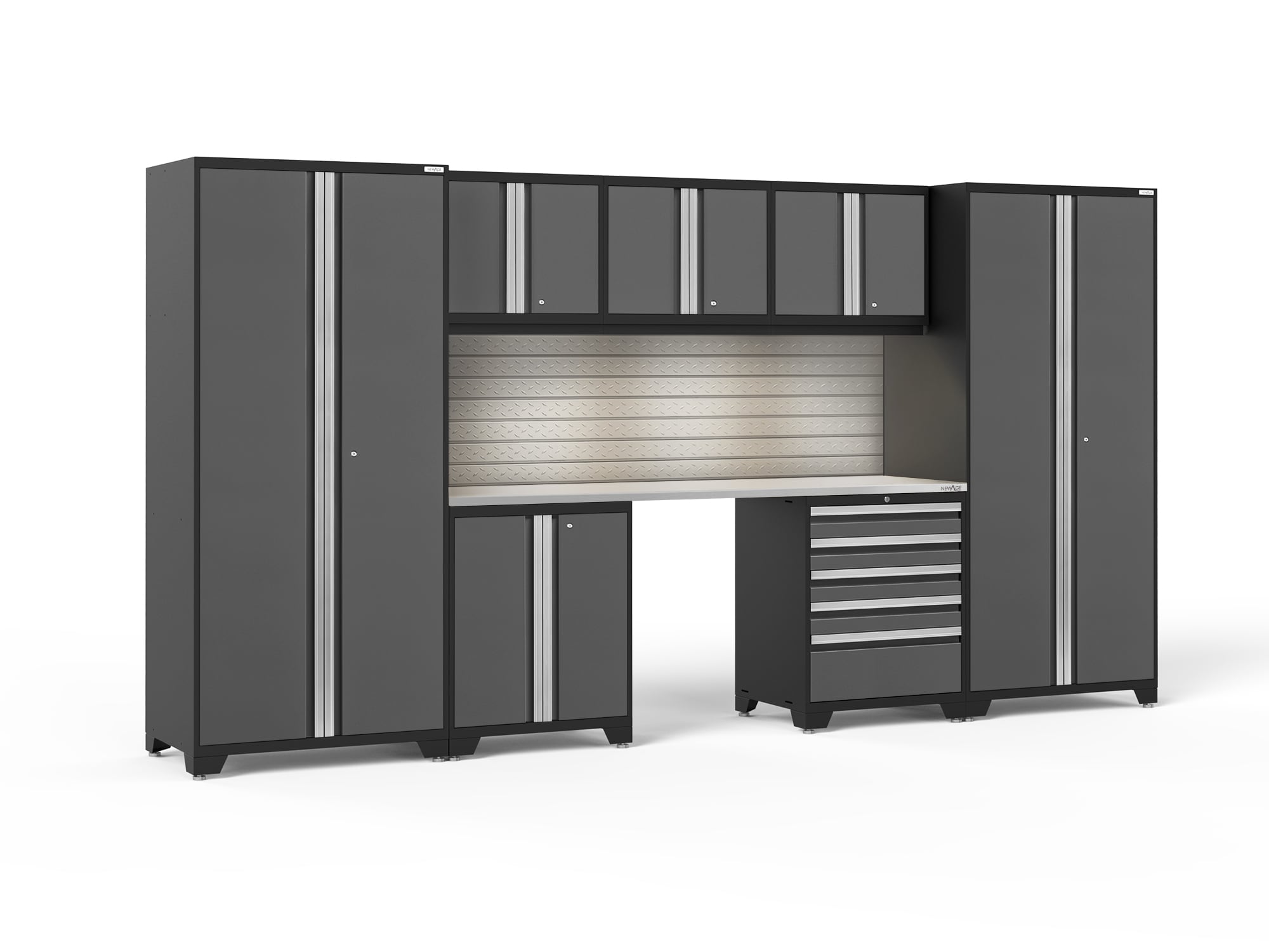 NewAge Products 58362 156-in W x 84.75-in H x 24-in D 7 -Cabinets Steel Charcoal Gray Garage Storage System