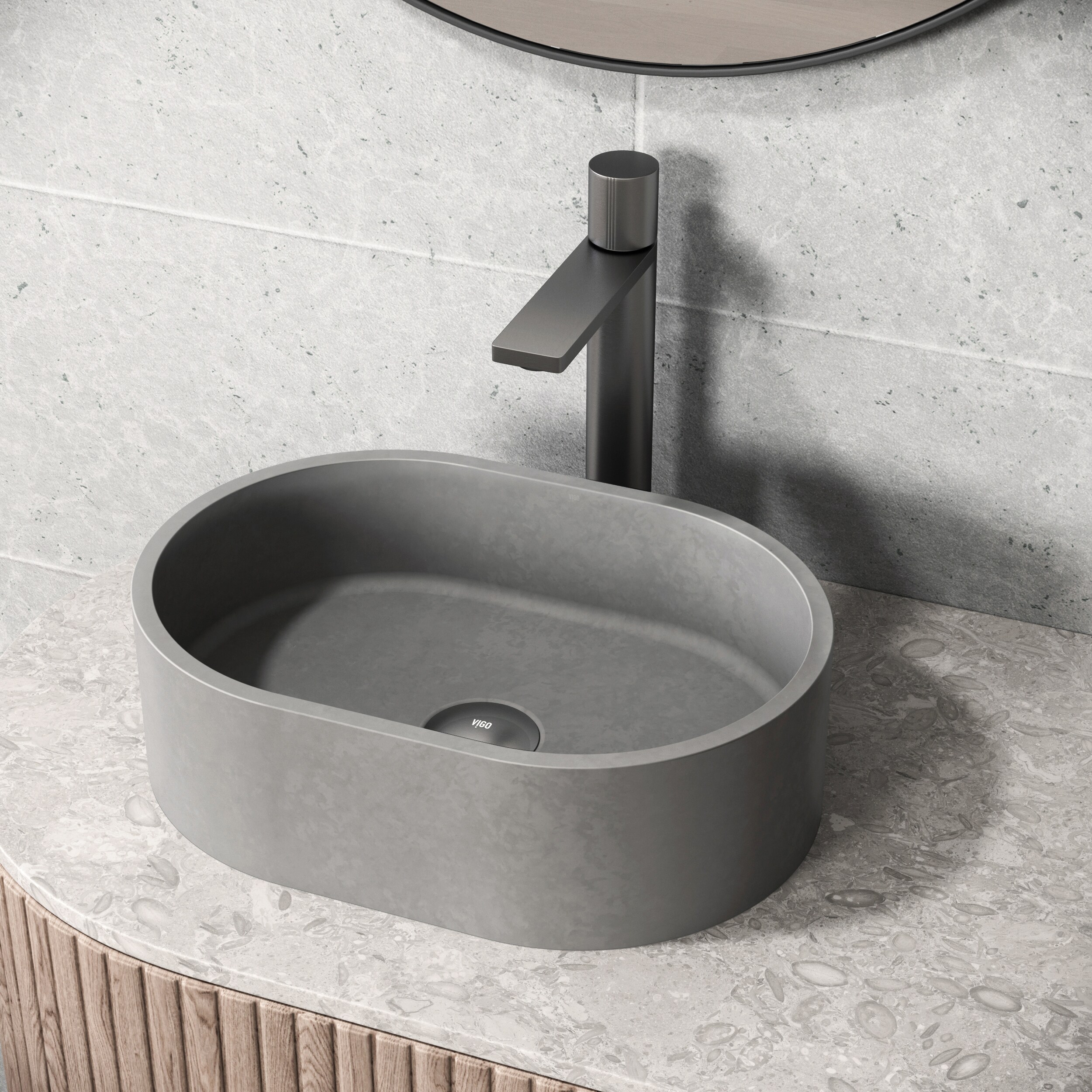 VIGO Concreto Stone Gray Concrete Vessel Oval Modern Bathroom Sink (16 ...