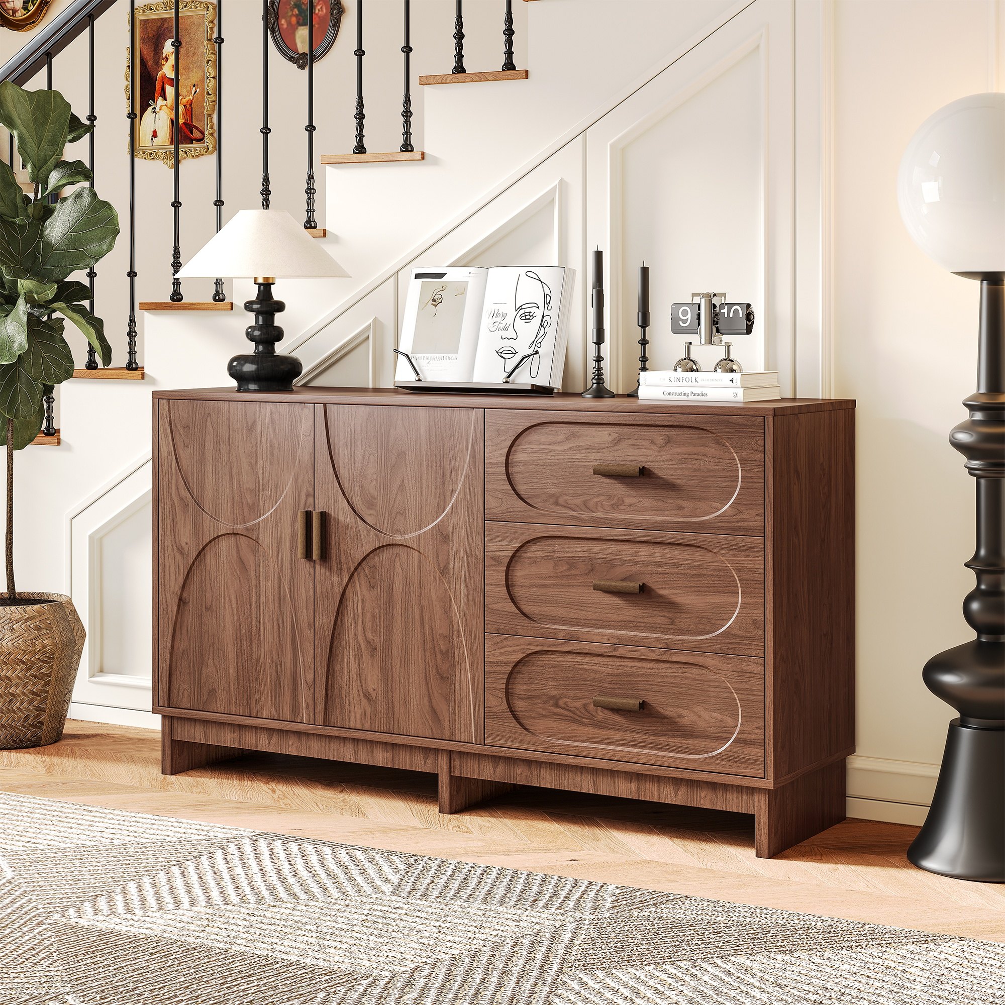 Horizons Prime 59 inch Walnut Finish Oval Grain Texture Buffet ...