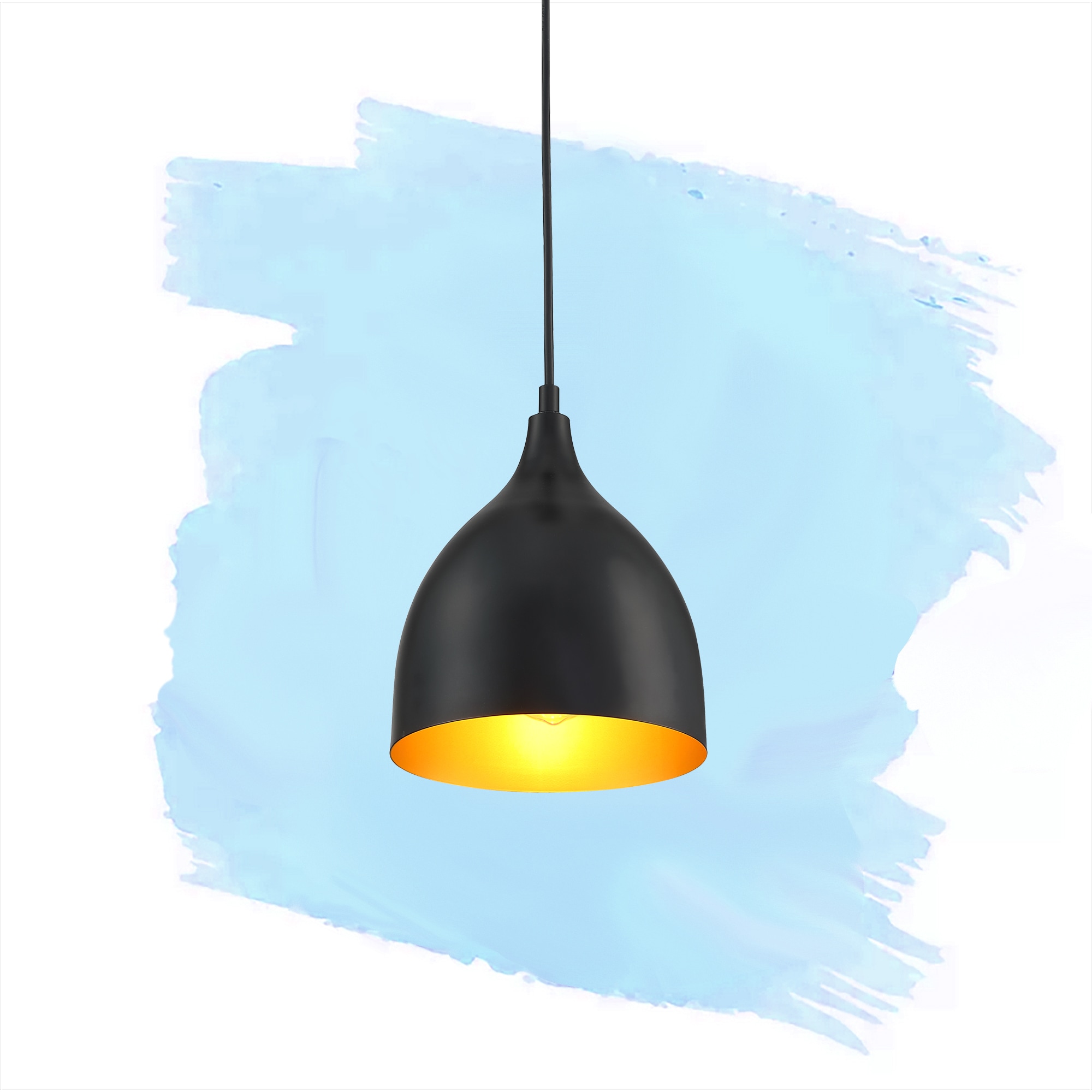 Matte Black Mini Pendant Light with Gold Interior