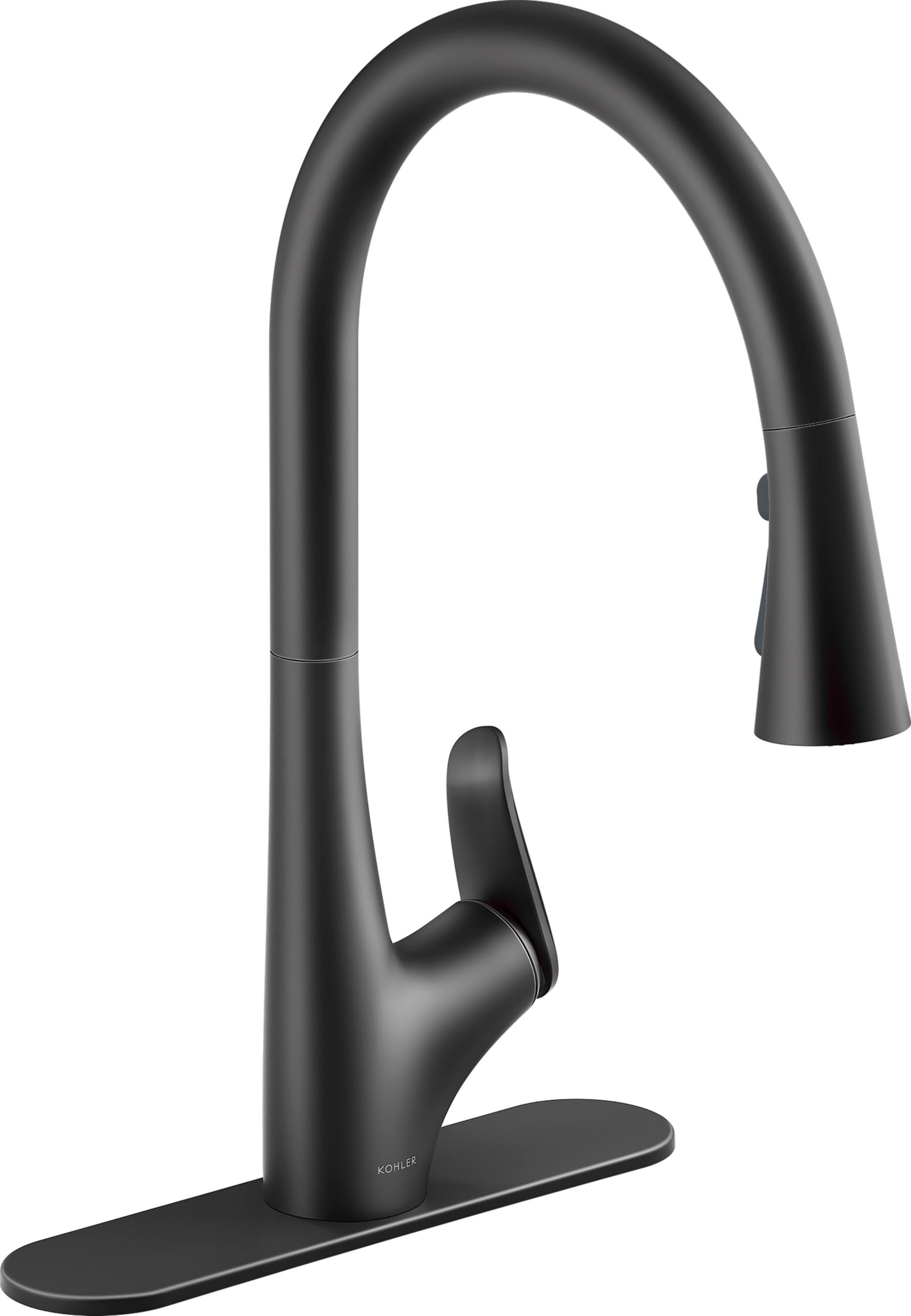 KOHLER R31548-BL Leto Matte Black Single Handle Deck-mount Pull-down Kitchen Faucet with Sprayer ( Deck Plate Included )