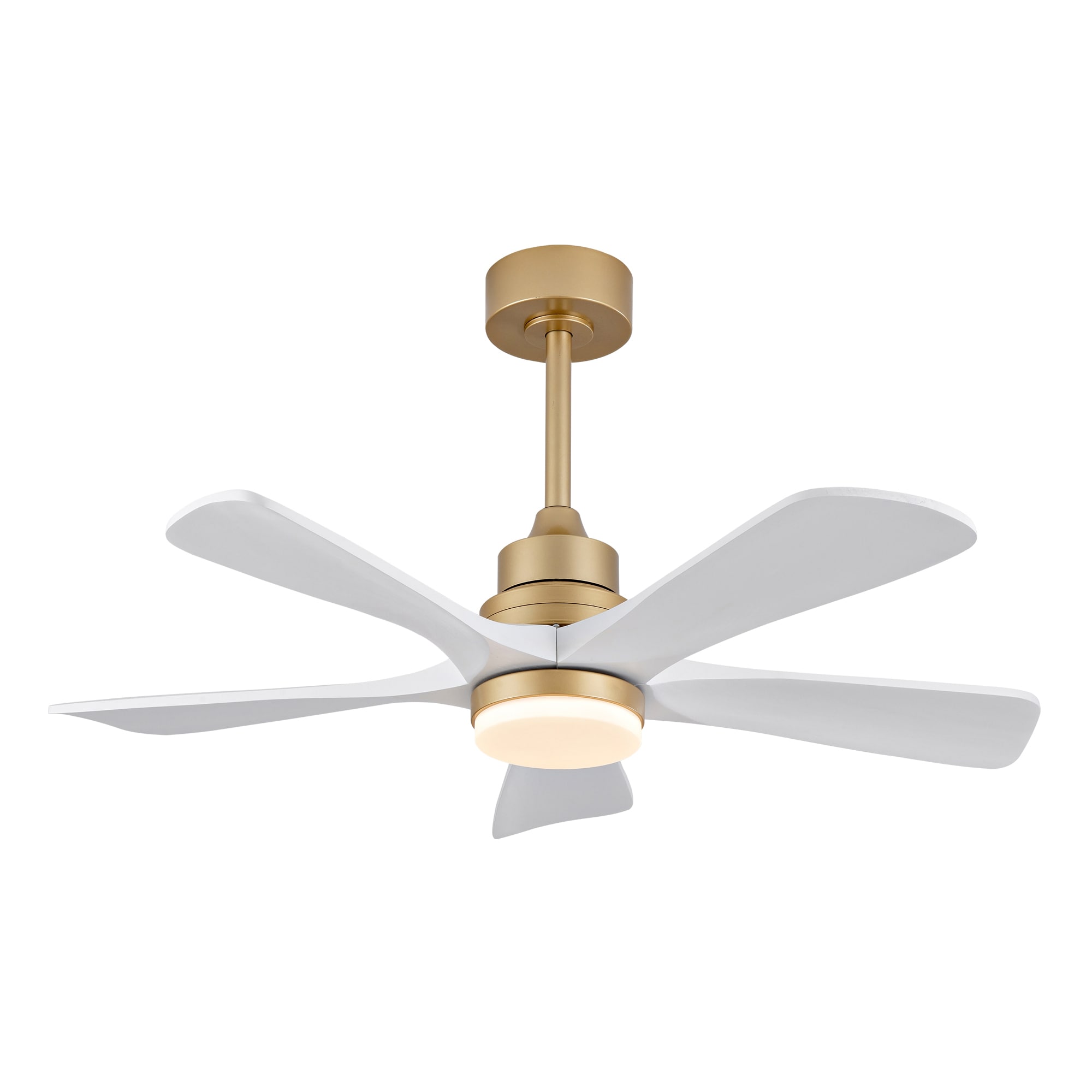 SINOFURN 42-in Gold + White with Wood Blades LED Ceiling Fan With Light and Remote Control Included 5 -Blade