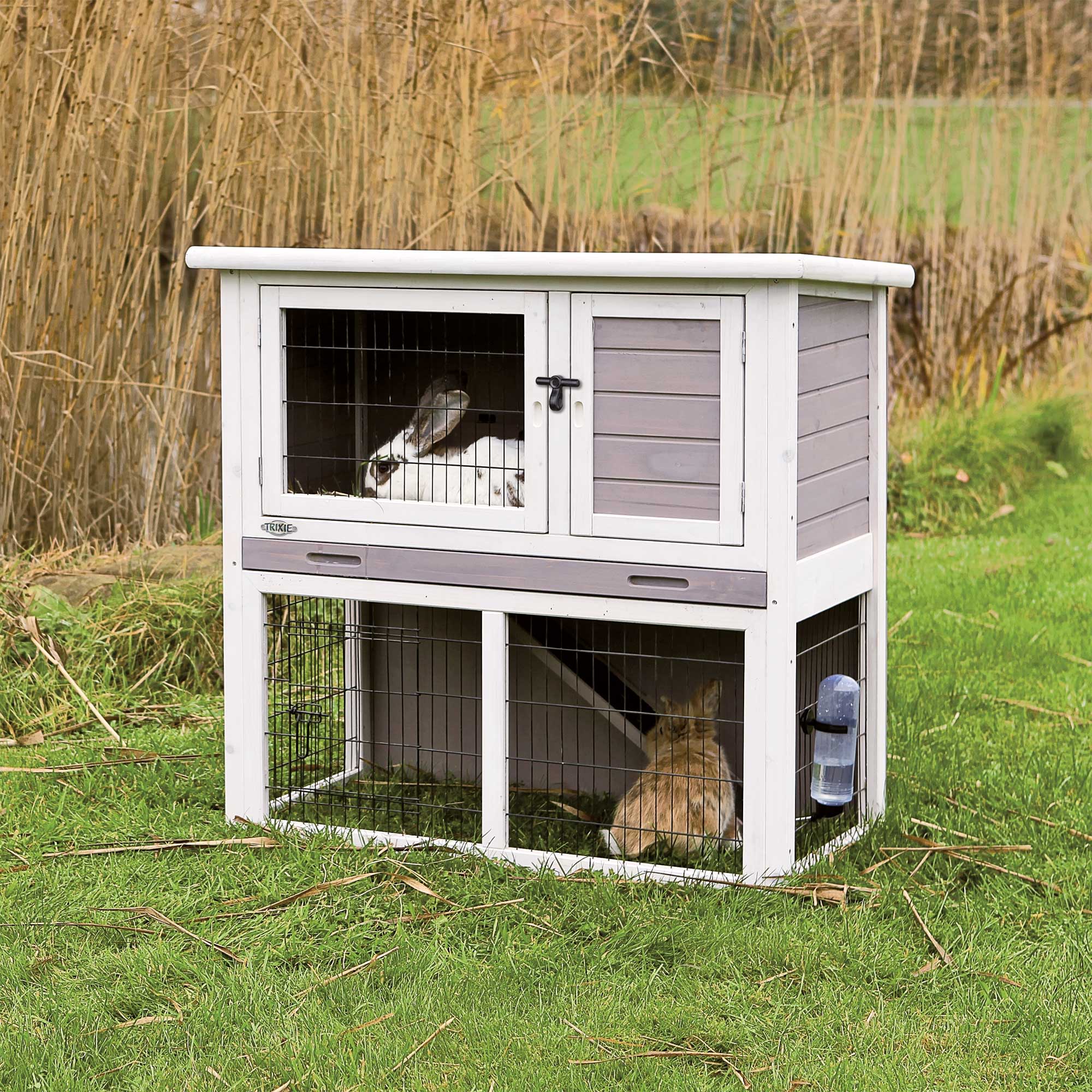 Glazed Pine Trixie Pet Products Rabbit Hutch with Sloped Roof Small 