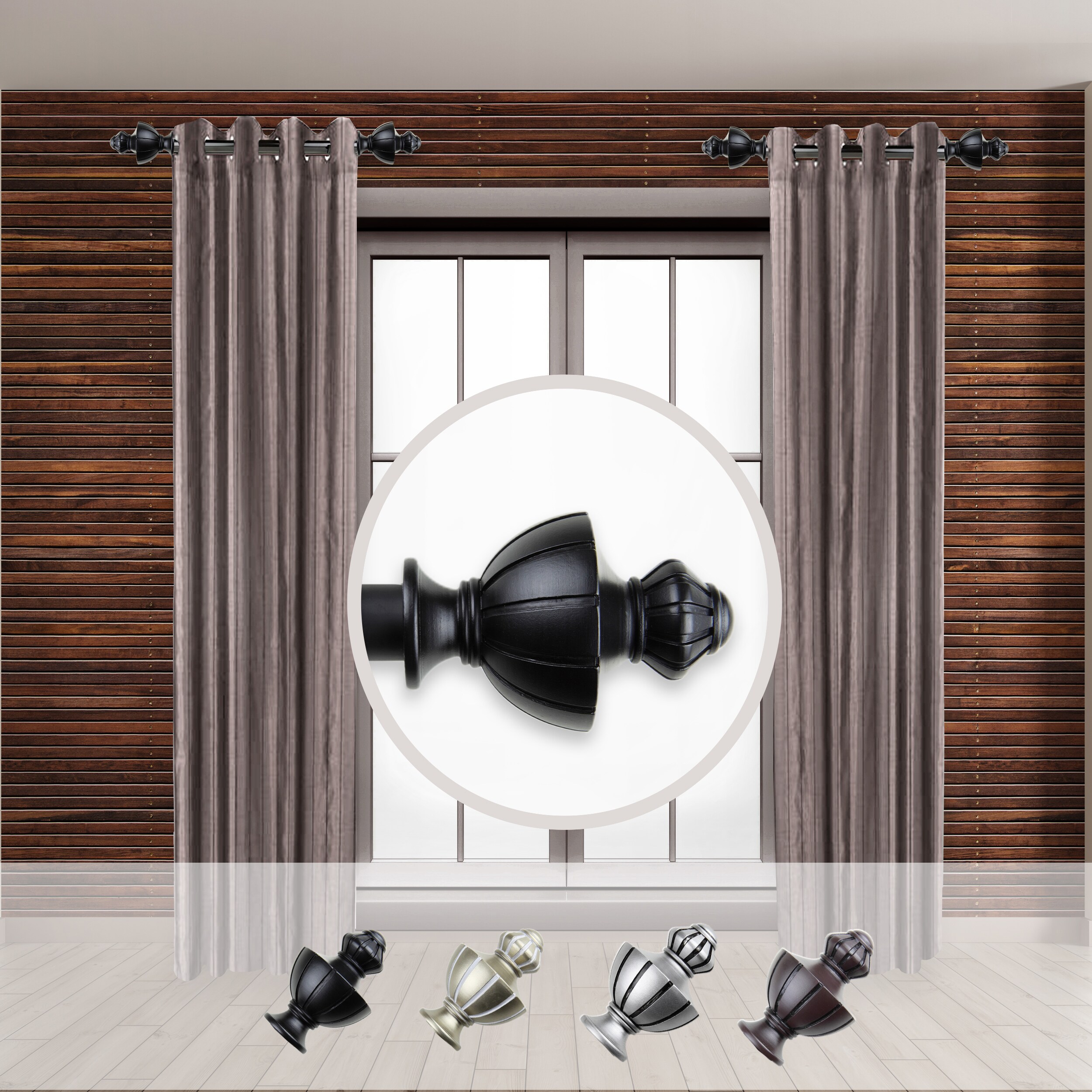 Hart & Harlow LO-SIDE100-65-2 Kenneth 1-in 12-in to 20-in Black Steel Side curtain rod with Finials