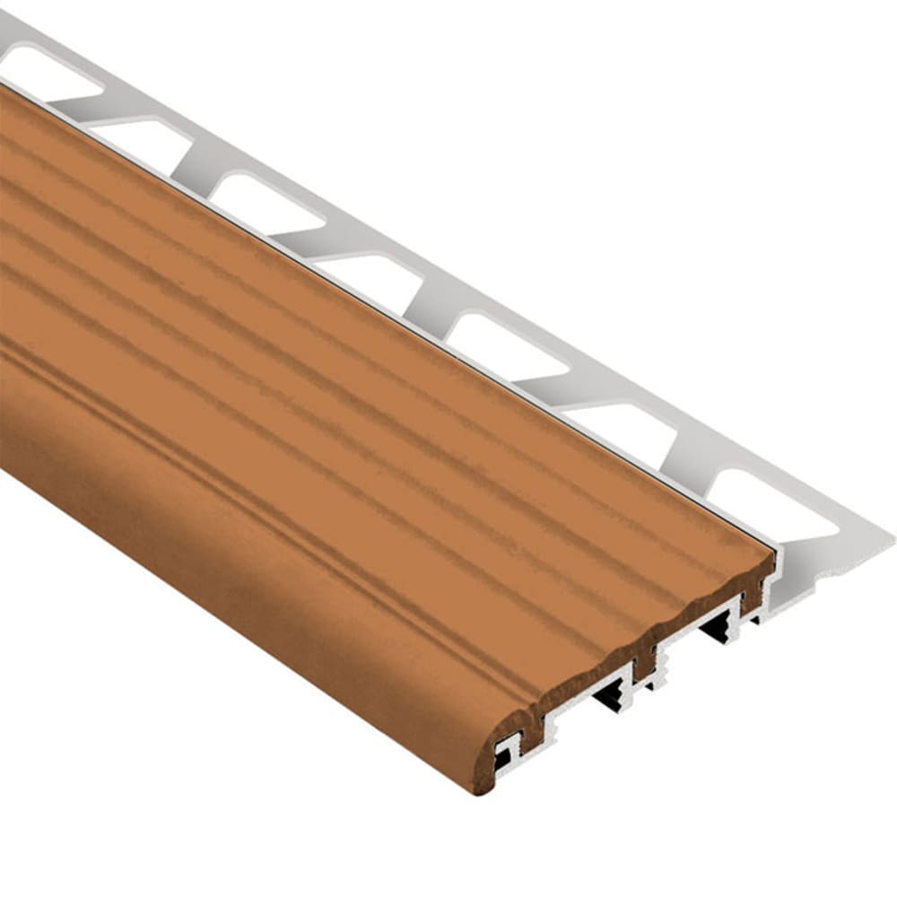 Schluter Systems NB15B Trep-B 0.563-in W x 98.5-in L Nut brown Aluminum Stair nose Tile Edge Trim