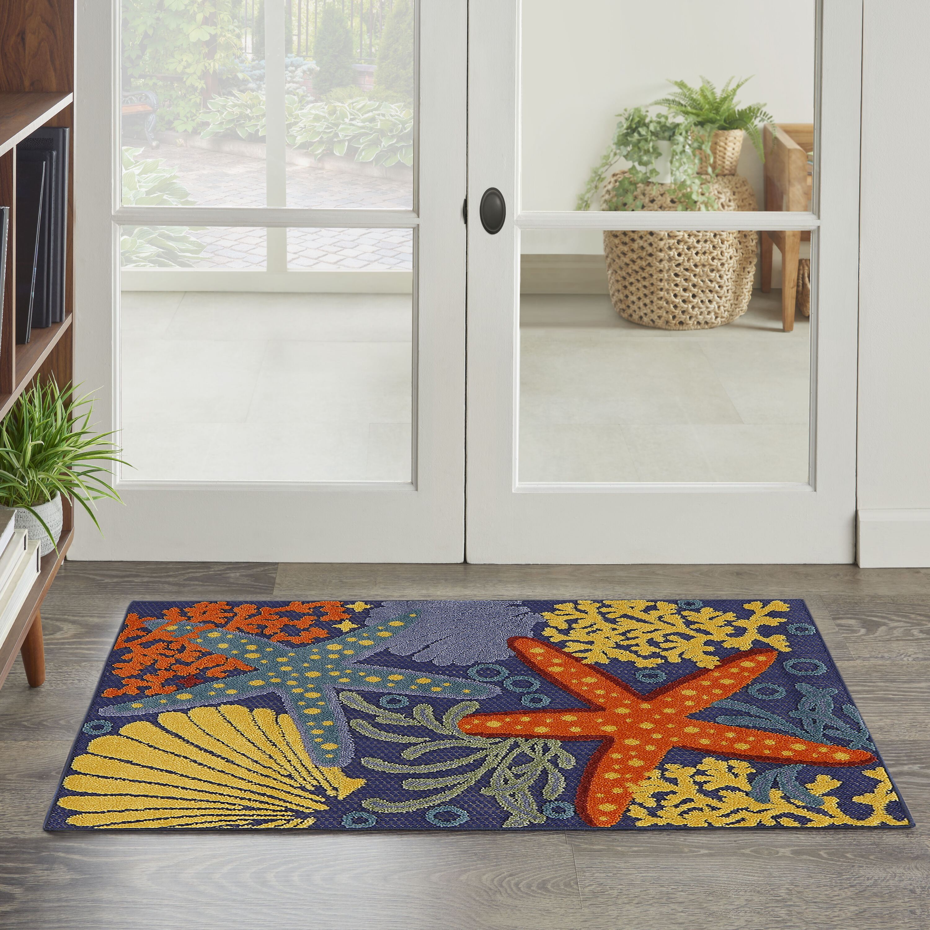 Nourison Home 099446920928 Aloha 3 x 4 (ft) Loomed Polypropylene Navy Multicolor Rectangular Indoor/Outdoor Floral/Botanical Tropical Area rug