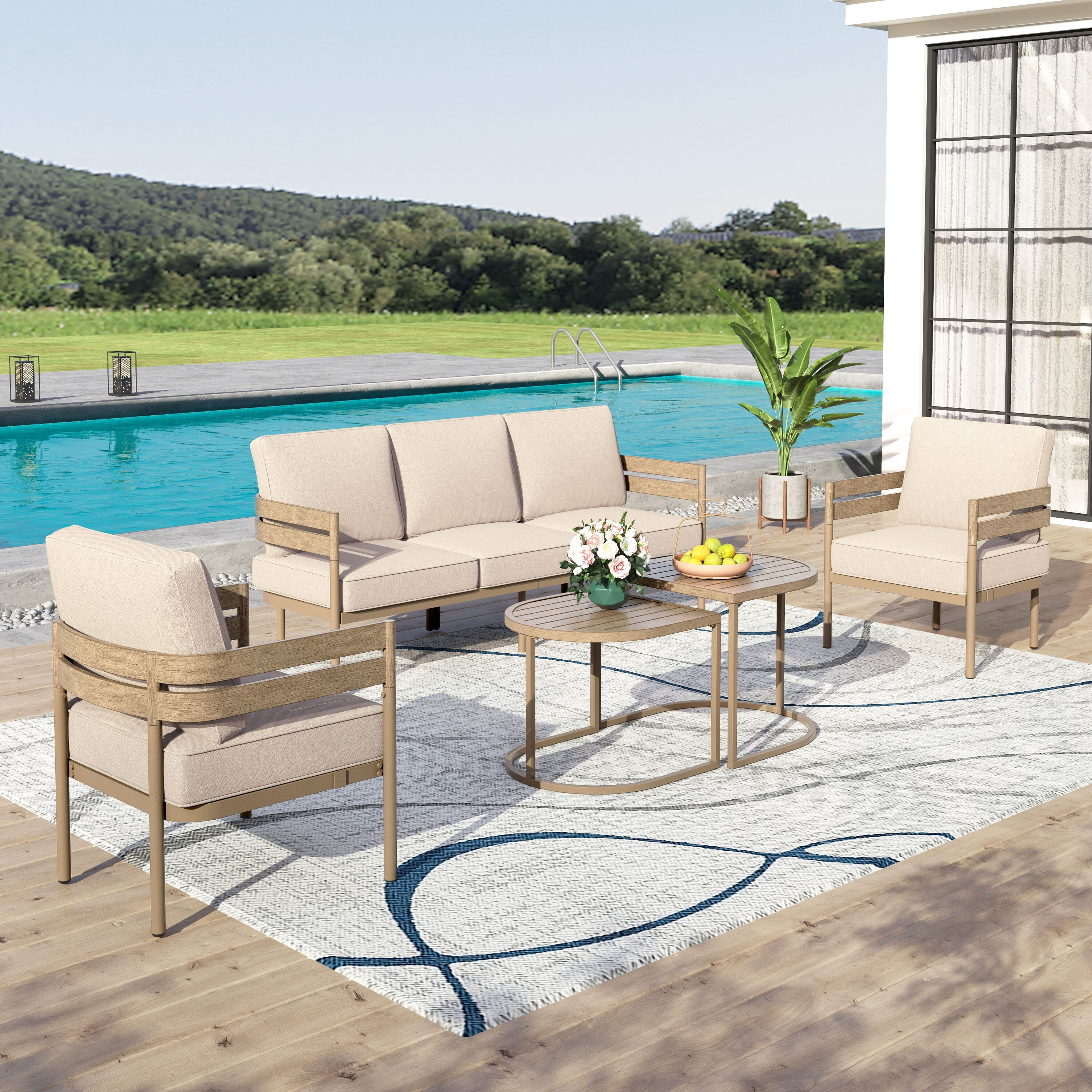 Sunshine Valley CP008-1-5 Patio Conversation Sets 5 -Piece Patio Sofa Conversation Set with Tan CUSHION PRO Cushions
