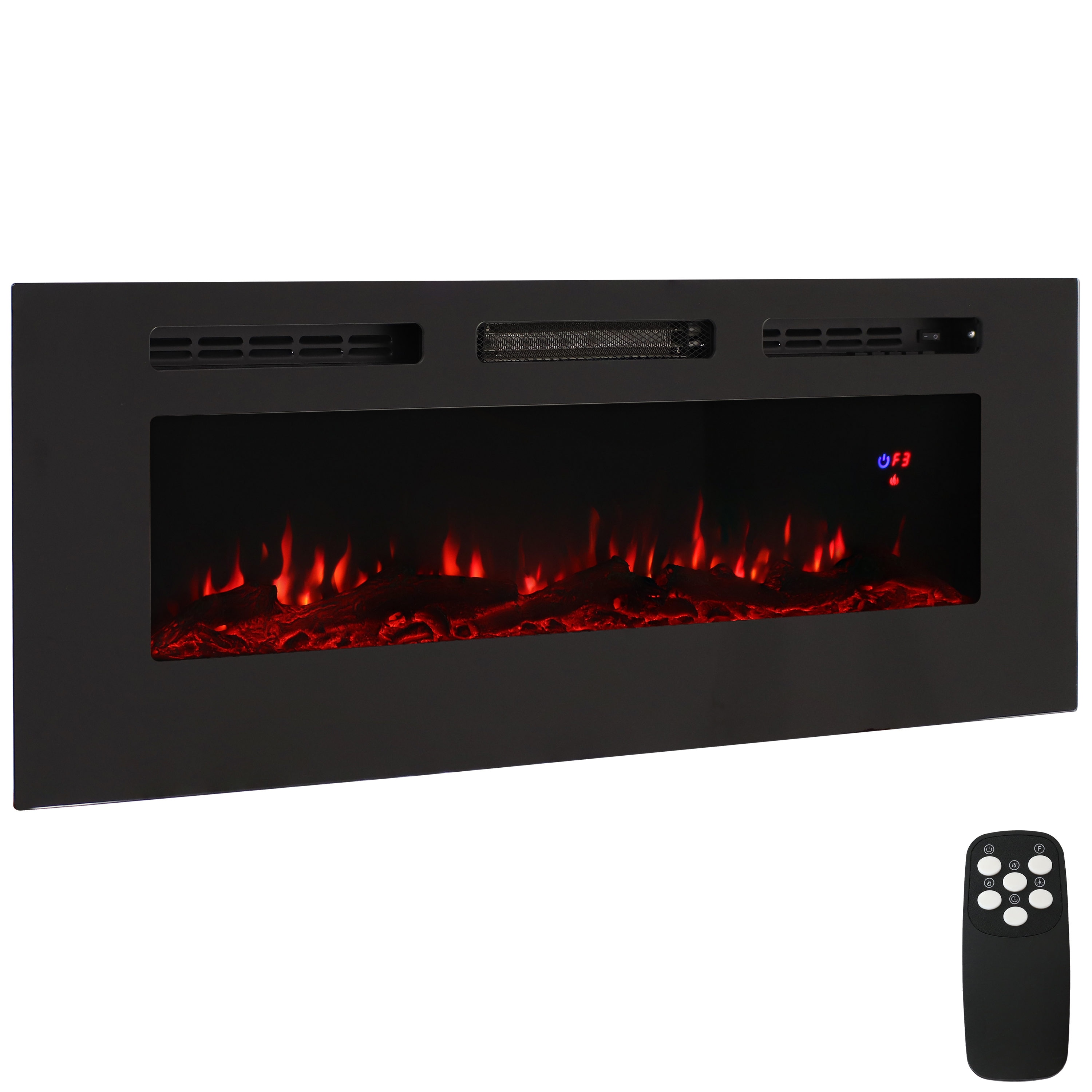 Sunnydaze Decor LOE-381 50-in W Black Wall mount Fan-forced Wall-mount Electric Fireplace with Remote Control Included