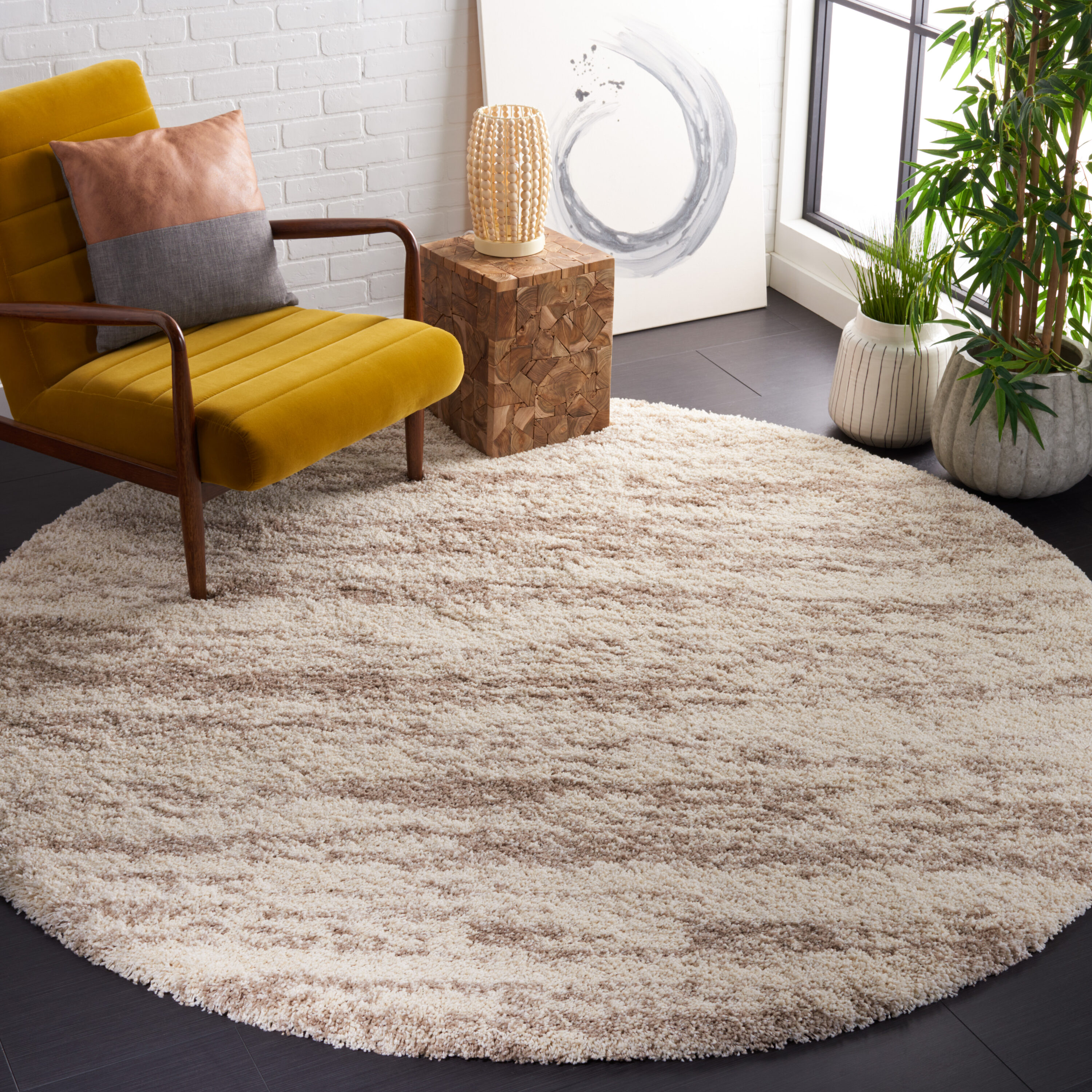 Safavieh SGH206B-10R Hudson Shag 206B Ivory Beige Shag Flokati Round 10ft x 10ft Rug