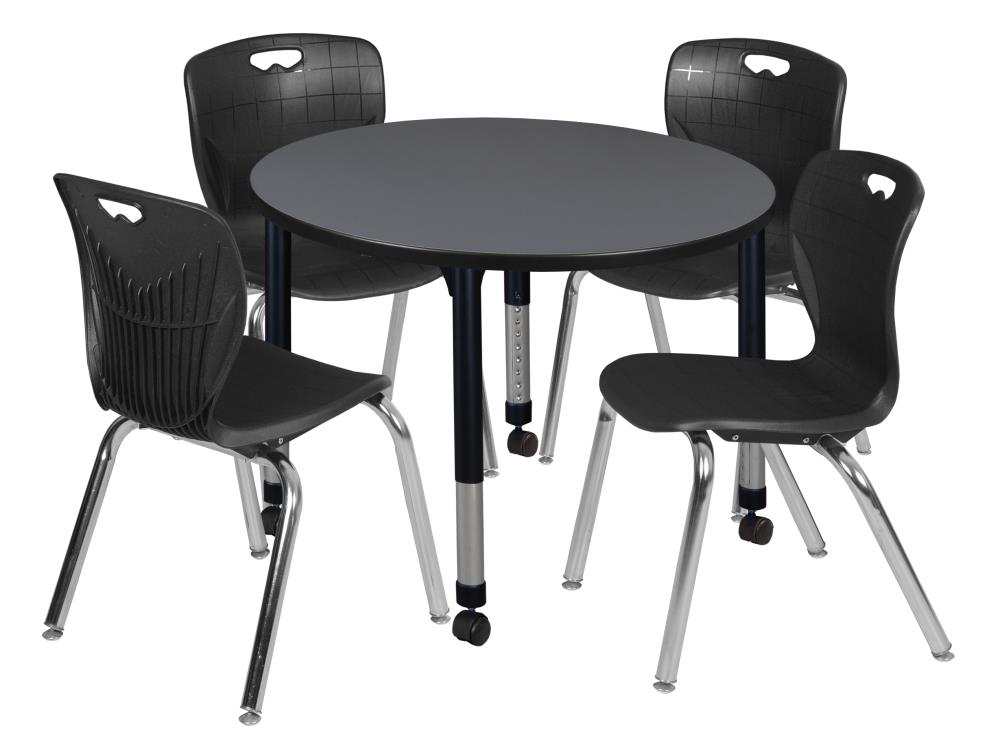 Regency TB42RNDGYAPCBK40BK Classroom Tables Gray 4-Person Training Table (42-in W x 34-in H)
