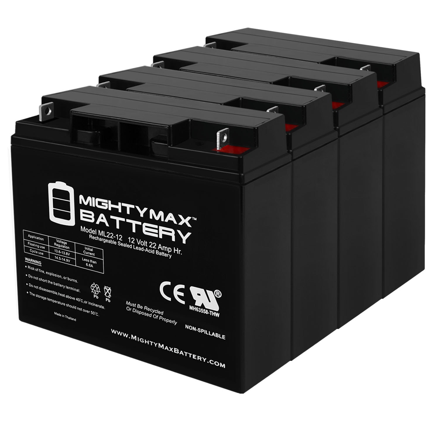 Mighty Max Battery MAX3436901 12V 22AH Compatible for APC SU3000US, SU48XLBP UPS Rechargeable Sealed lead acid 12220 Backup power Batteries 4 -Pack
