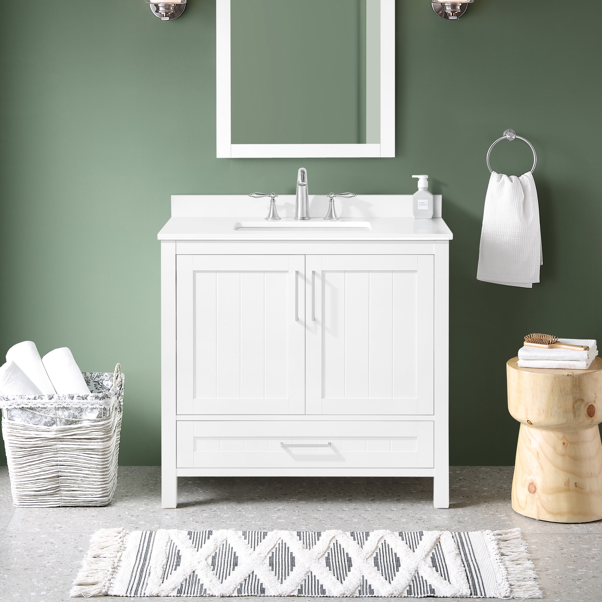 Darwin 36-in White Undermount Single Sink Bathroom Vanity with White Engineered Stone Top Marble | - OVE Decors 15VVAR-DARW36-007