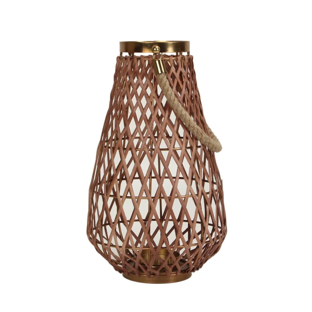 allen + roth 9.5-in x 16.6-in Gold Metal Pillar Candle Outdoor ...